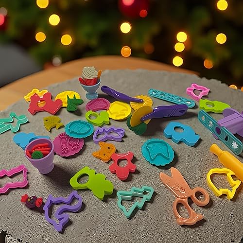 Miniatura 3 de Juego de herramientas de masa para niños, accesorios de juguetes de masa de juego con sellos, cortador de tijeras, rodillo de rodillo y caja de