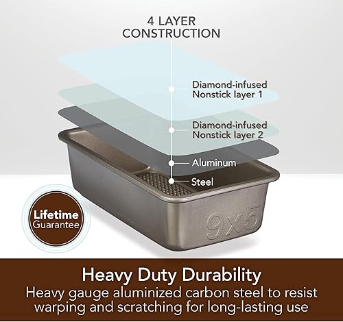 Miniatura 3 de Goodcook Acero aluminizado, antiadherente con revestimiento de diamante, utensilios para hornear texturizados, sartén para pan, peltre champán