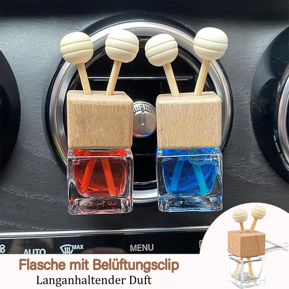 50 ambientadores para coche, 8 ml, de cristal vacío, con clip y tapa de madera, rellenables, con varillas de fragancia