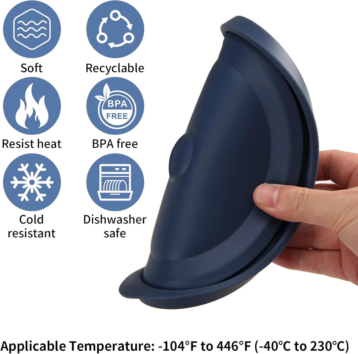 Replacement Lids for Pyrex 7402-PC 7 Cup, Silicone Round Storage Cover Lid for Anchor Hocking Glass Bowl 2 Pack with Date Mark Dark Blue