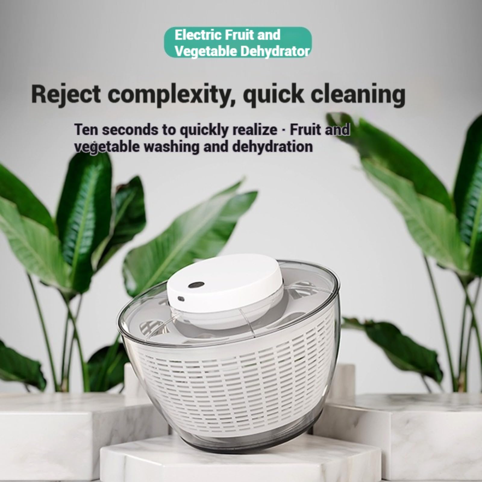 Generico Strizza Insalata, Lava Insalata centrifuga,Centrifuga per Insalata 4,5L/6L Elettrica USB Lattuga Spinner Cleaner con Ciotola per l'essiccazione di Verdure (6L) Bianca Rotondo