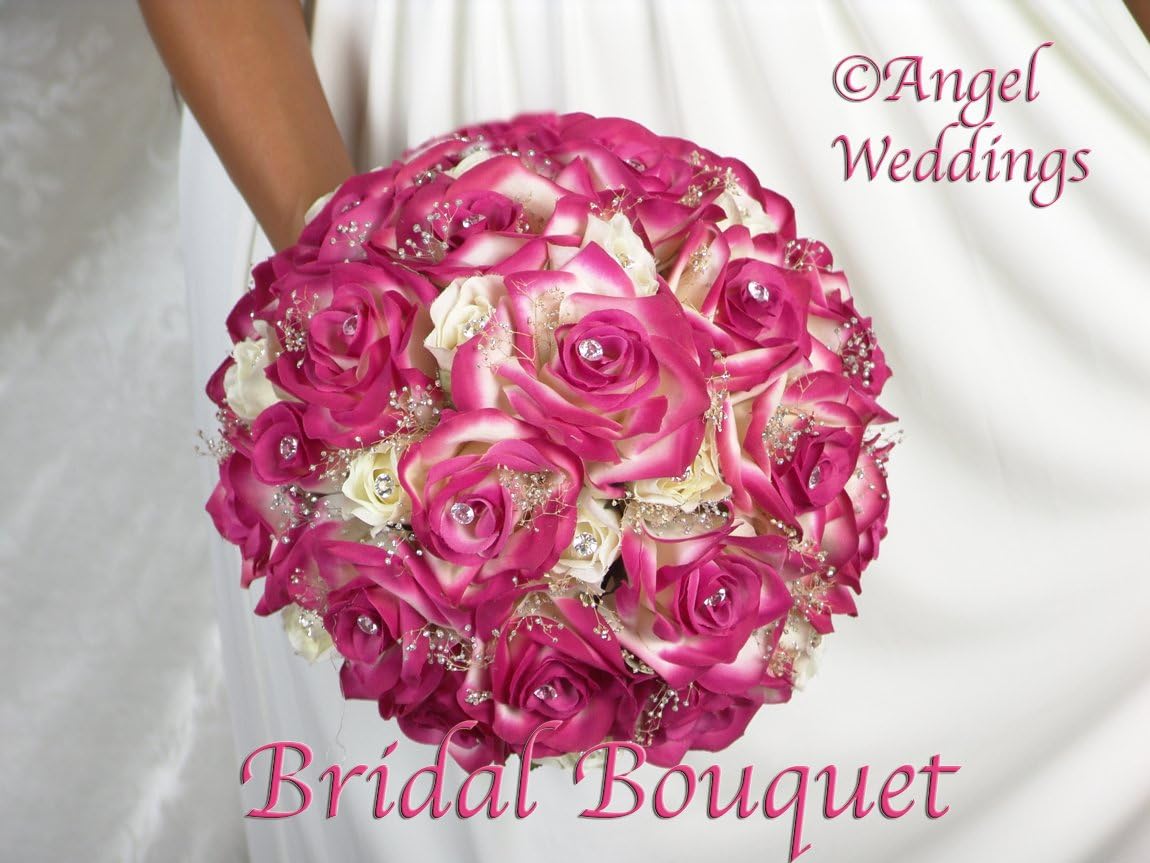 BEAUTIFUL SHANTI FUSCHIA CREAM Complete Wedding Package Bridal Bridesmaid Groom Corsage silk flowers