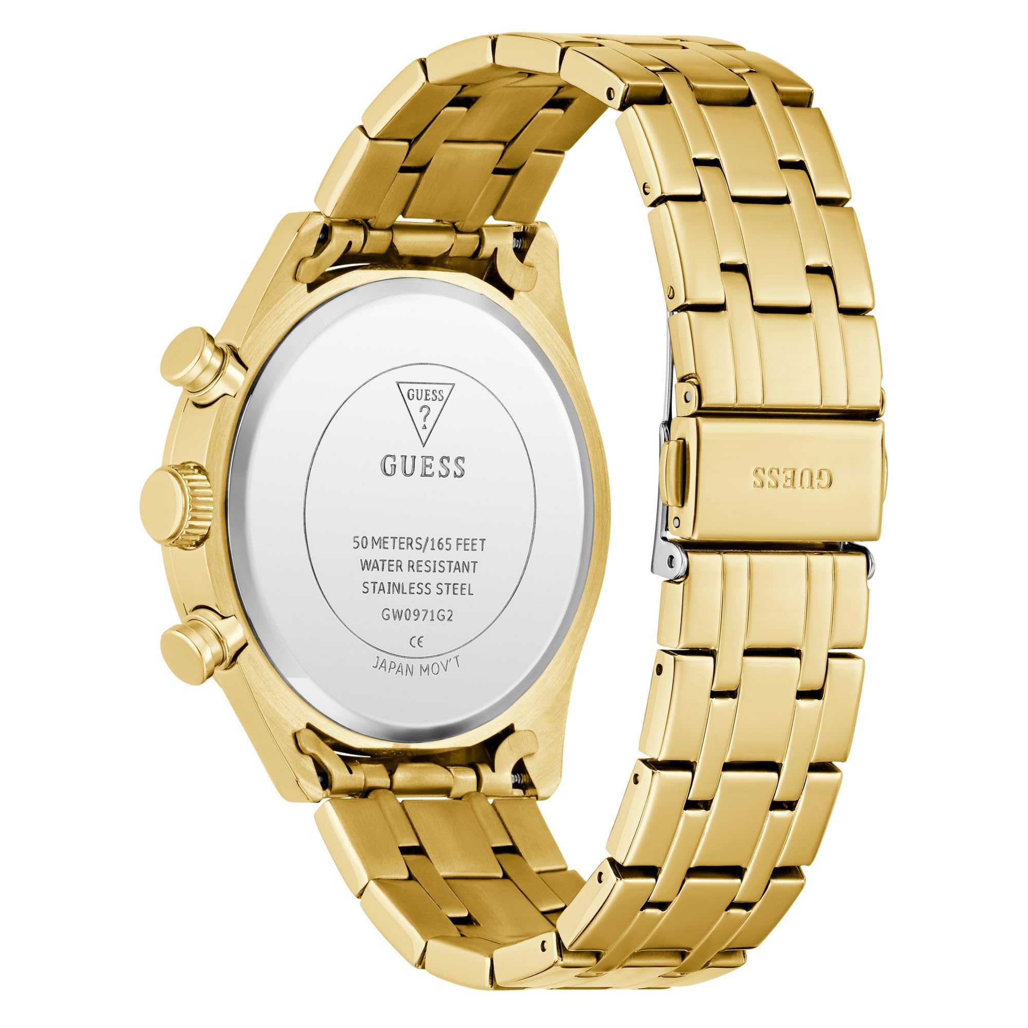 Guess Dawson GW0971G2 - Reloj de Pulsera para Hombre con Fecha, Correa de Acero Inoxidable, Cristal Mineral, Esfera Dorada, 5 Bar, diámetro de la Caja: 44 mm