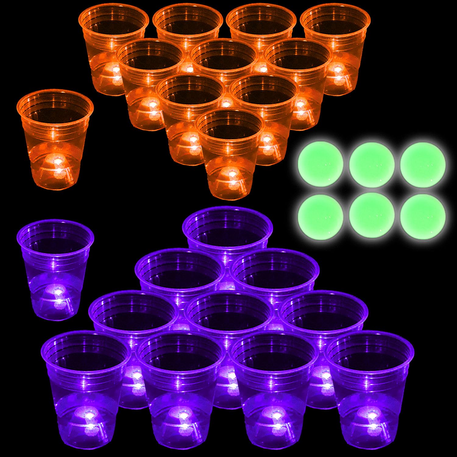 22 Pcs Set Orange & Purple Board Games for Glow Indoor,Outdoor Yard Games for Adults, with 6 Glow Games Theme Balls, Cup and Ball Game Lawn Games (16 oz)