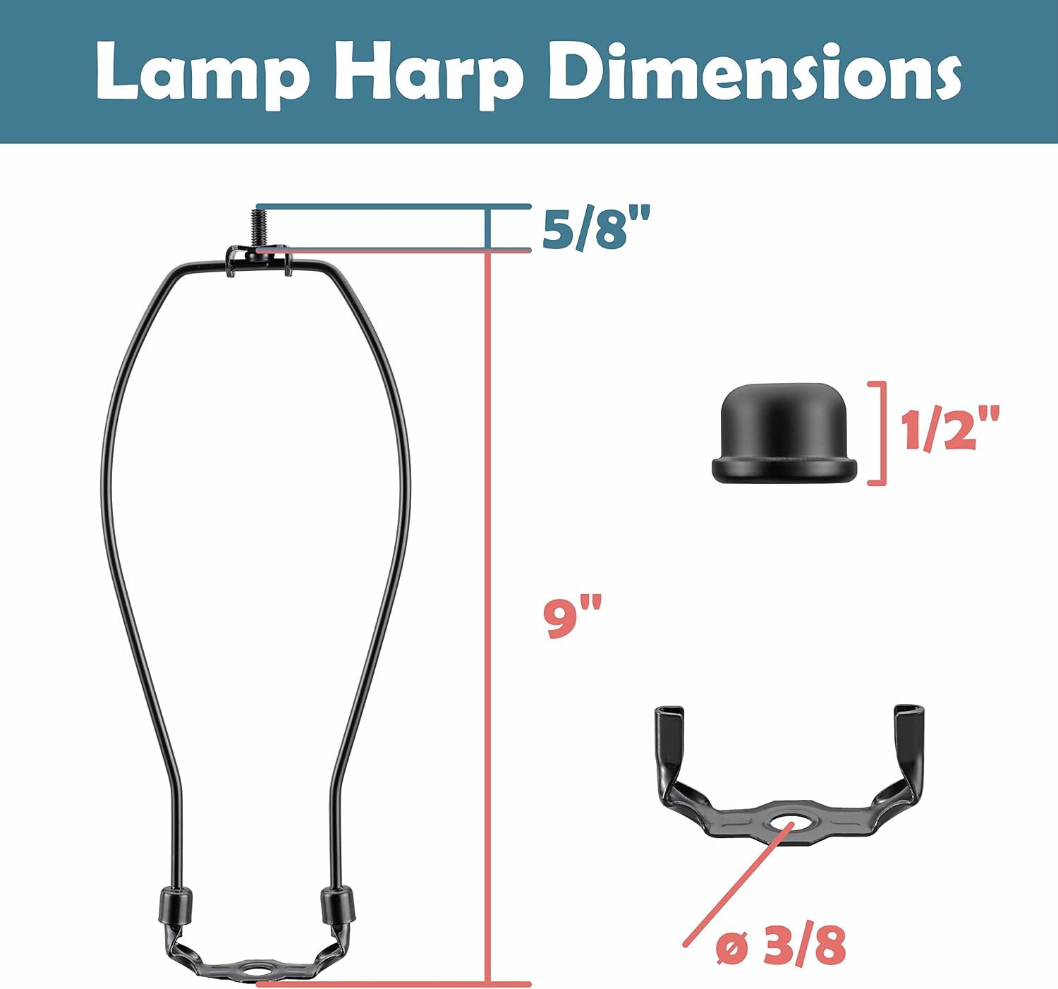 Aspen Creative 20013-31, 9" Height Complete Lamp Harp, Set - Includes Solid Steel Finial/Saddle and 9" Harp in Matte Black Finish