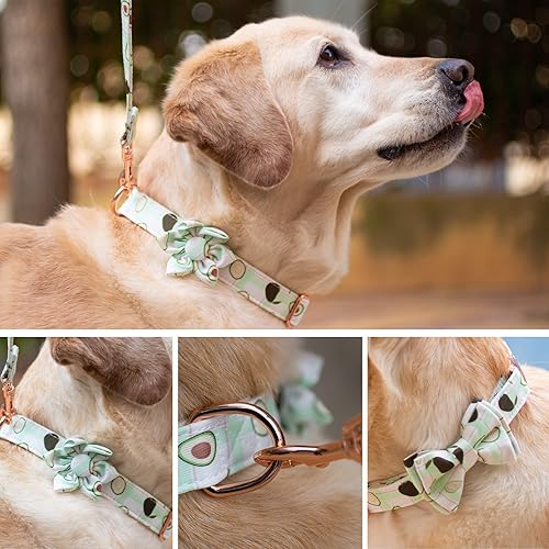 Miniatura 5 de Juego de collar y correa para perro con pajarita de flores, collar de perro para niñas, etiqueta de perro con hebilla de metal ajustable para perros
