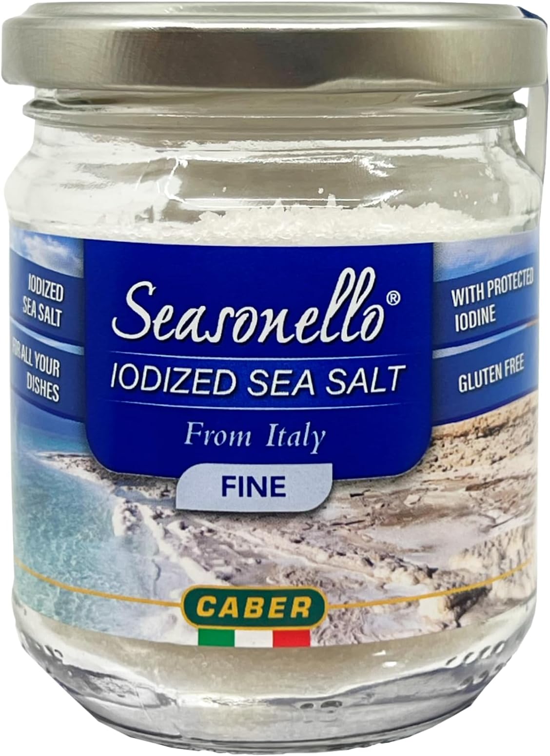 Seasonello Fine Iodized Sea Salt, 7.05 oz – From The Sardanian Sea, Gluten-Free, With Protected Iodine, Great for All Your Dishes