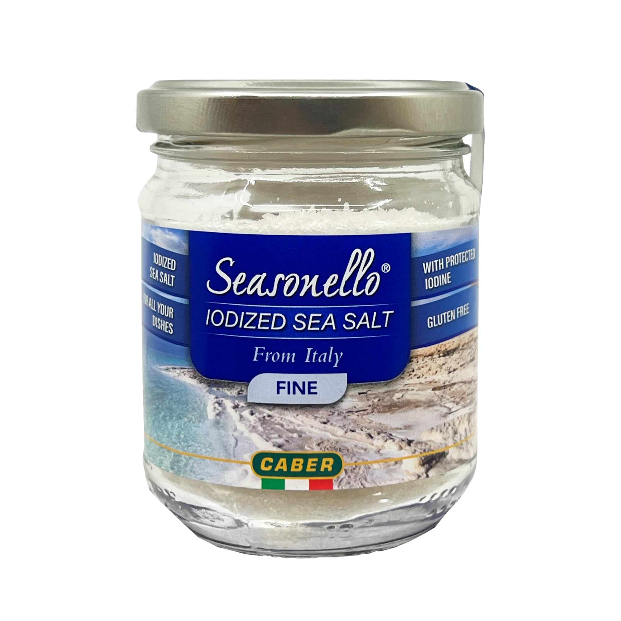 Sanniti Seasonello Fine Iodized Sea Salt, 7.05 oz – From The Sardanian Sea, Gluten-Free, With Protected Iodine, Great for All Your Dishes