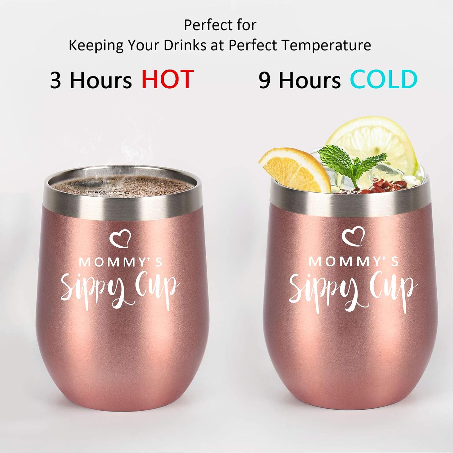 Mommy's Sippy Cup Wine Tumbler With Lid - Birthday, Christmas, Mother's Day Gifts for New Mom, Wife, Women - Insulated Stainless Steel Stemless Tumbler (12 Oz, Rose Gold) image 3