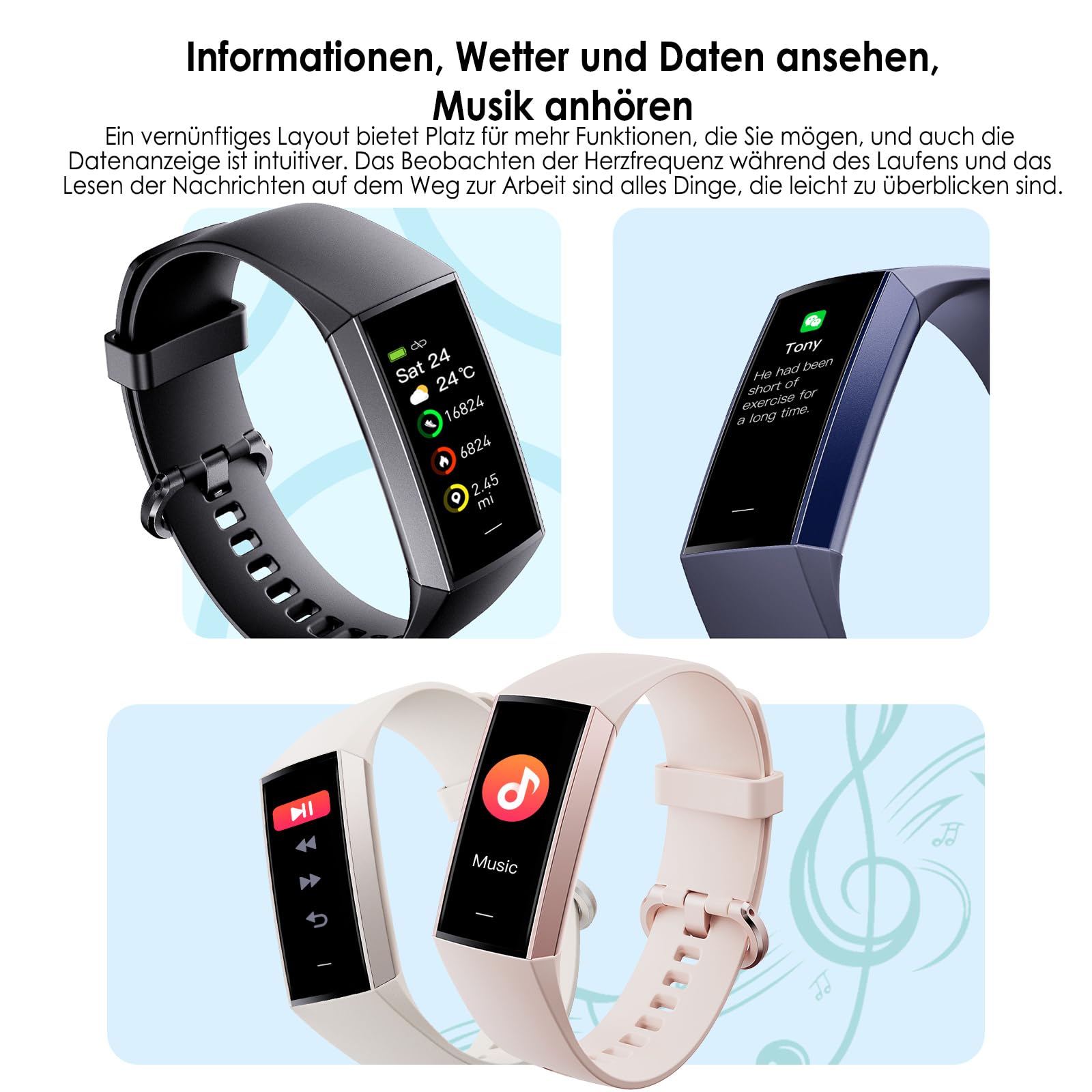 Fitnessuhr Herren Fitness Tracker Herren Blutdruckmessung Schlaftracker Gesundheitsuhr Schrittzähler ohne App und Handy Fitnessuhr Damen Schmal Pulsuhr Smartwatch Sportuhr Android IOS Schwarz Blau
