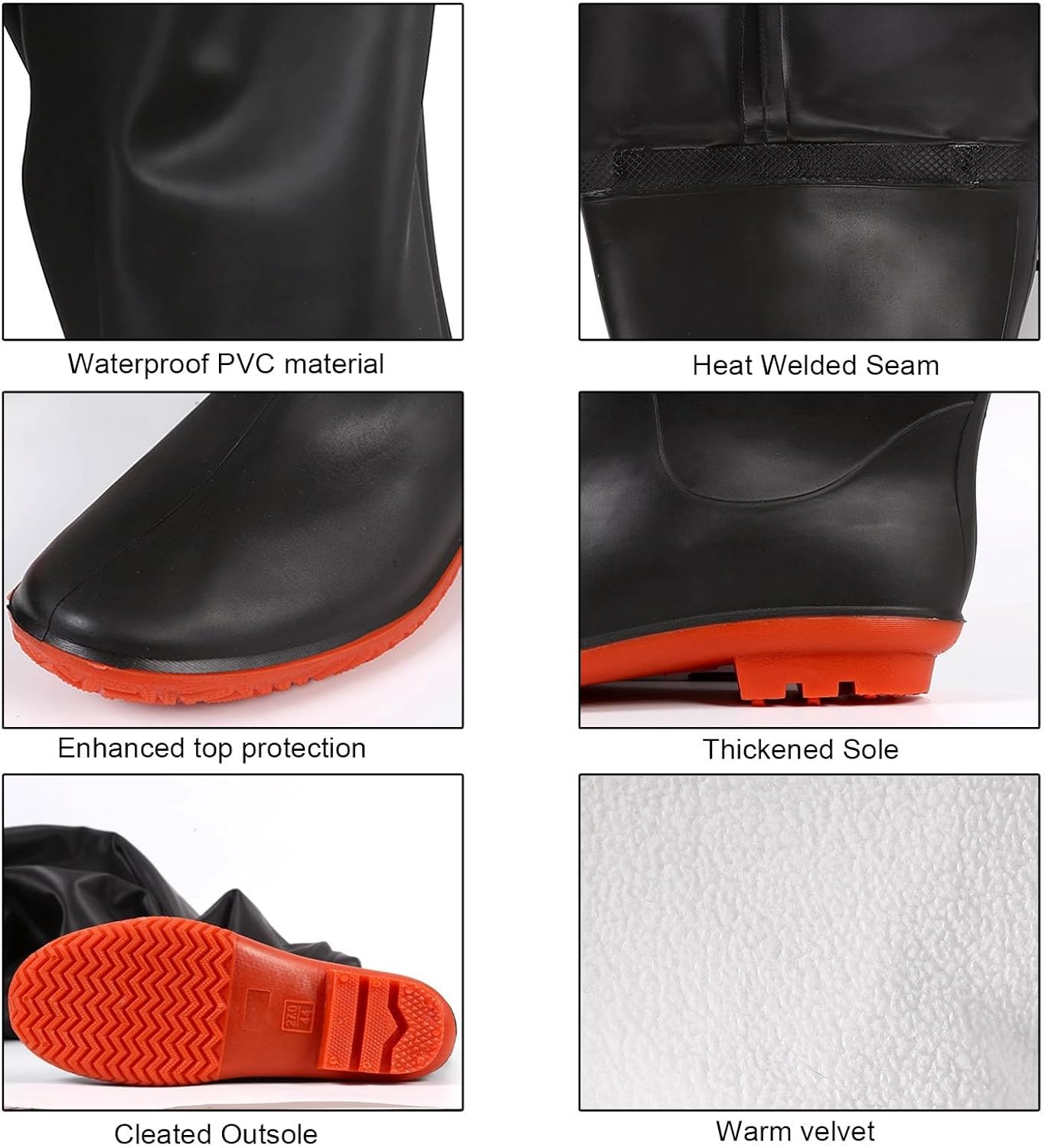 Hip Waders 60cm High Knee Fishing Hip Waders Boots for Men, Winter Warm Plush Long Boots, No Leaks Water