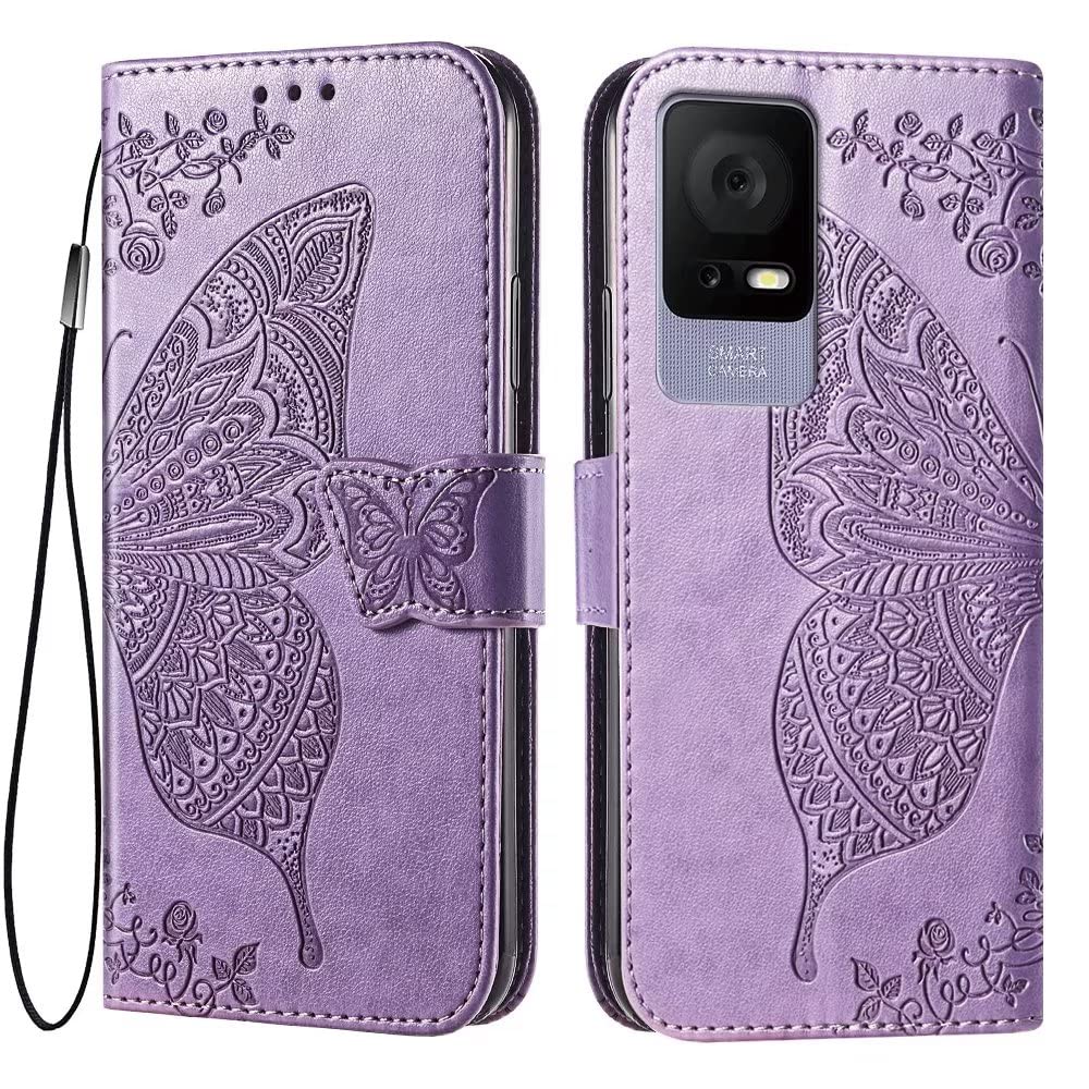 Custodia A Libro Con Farfalla Per TCL 405/406 – PU Pelle Con Portafoglio, Slot Carte E Supporto – Viola Chiaro - 3