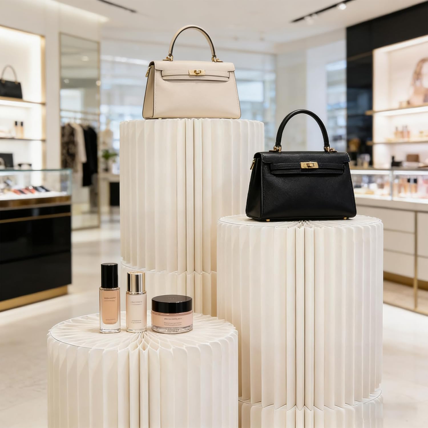 7 Pack Cylinder Stands for Party, 11.8"+15.7" Round Pedestal Stand, Foldable Cardboard Columns Cylinder Tables, Pedestal Display Plinth Pillars with Balloon&Pump for Wedding Birthday Party