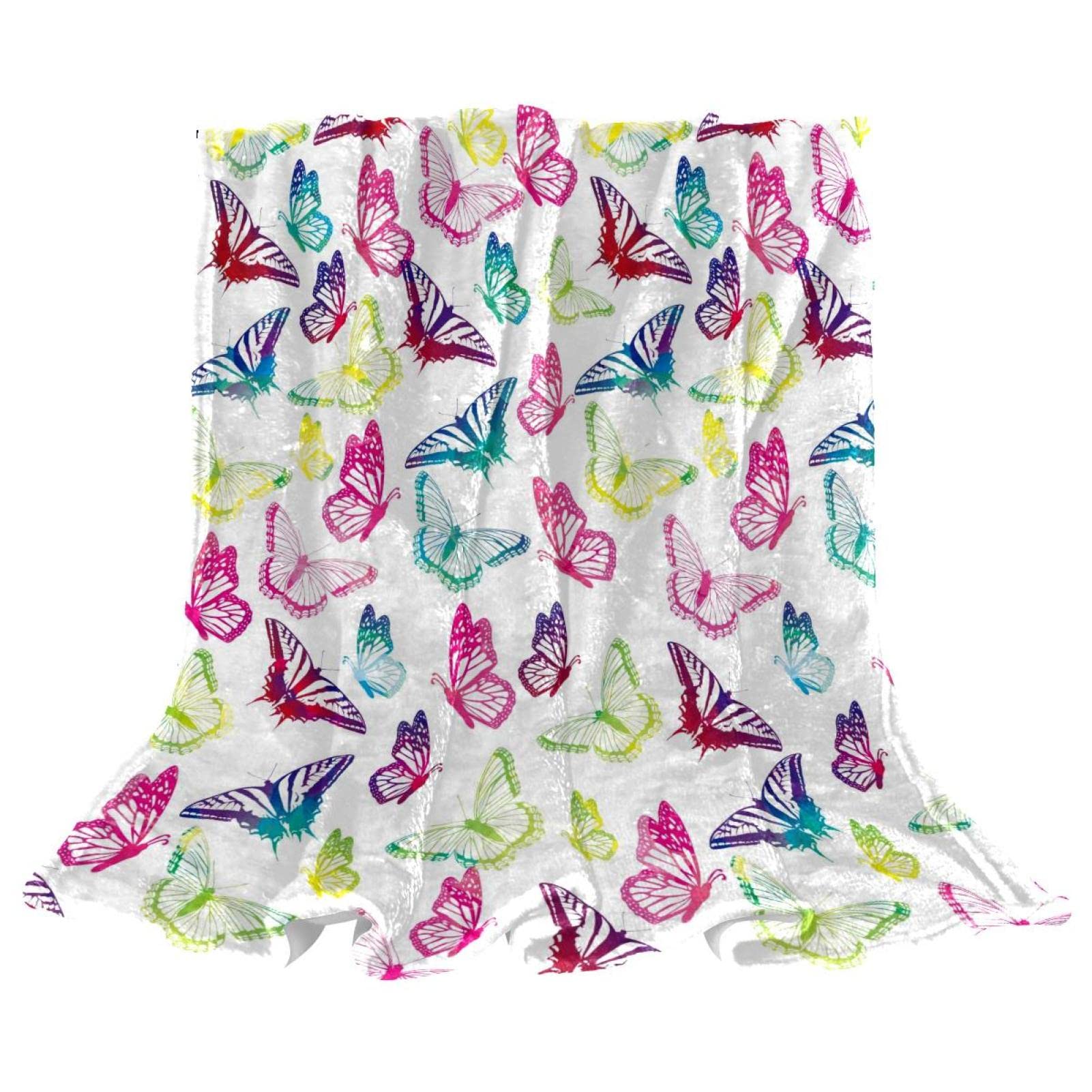 Jeté de lit en polaire léger anti-froid pelucheux papillons jaune