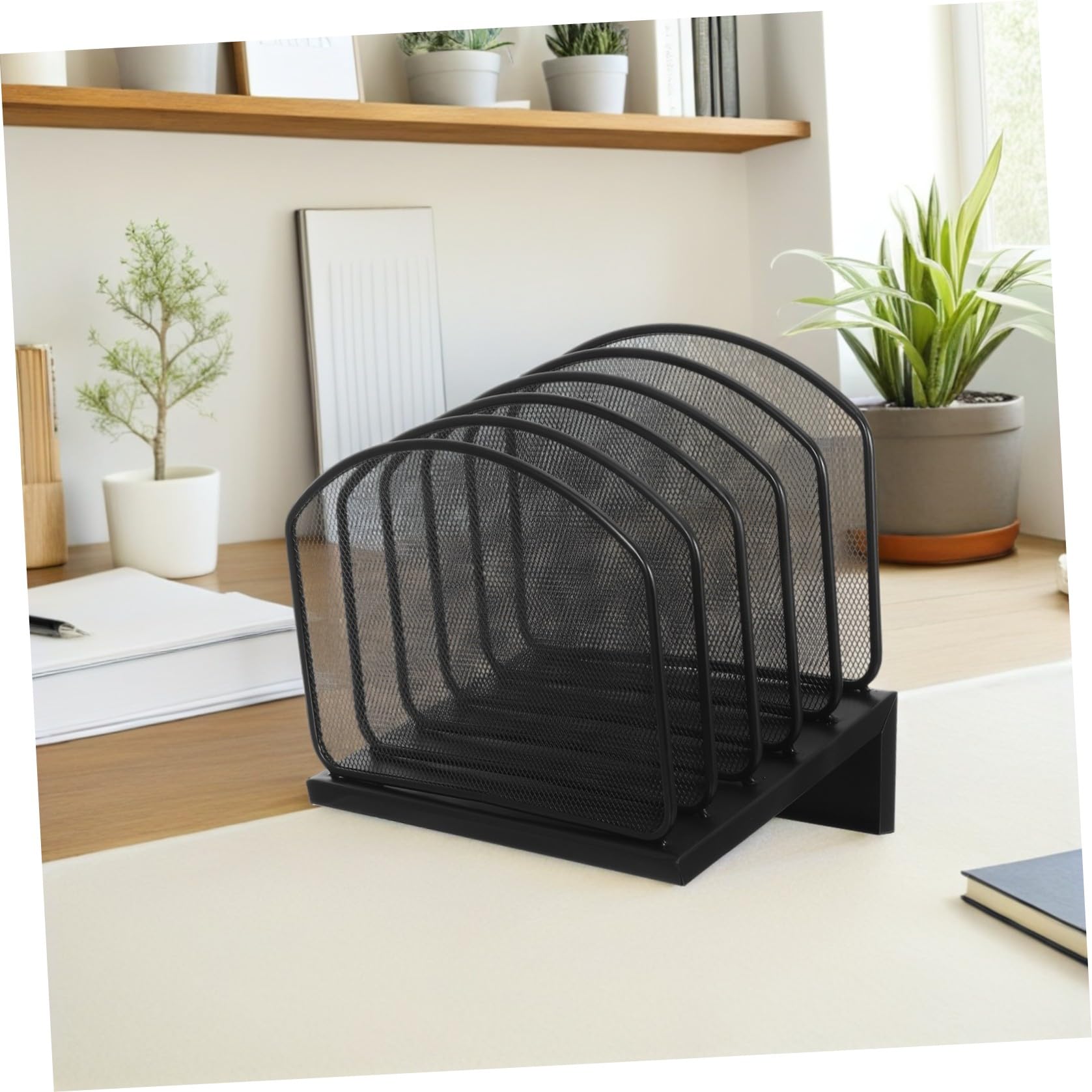 Organizer da Scrivania e Scomparti Multipli in Ferro Nero Struttura Verticale Portatile e Resistente, per Ufficio e Aula Scolastica