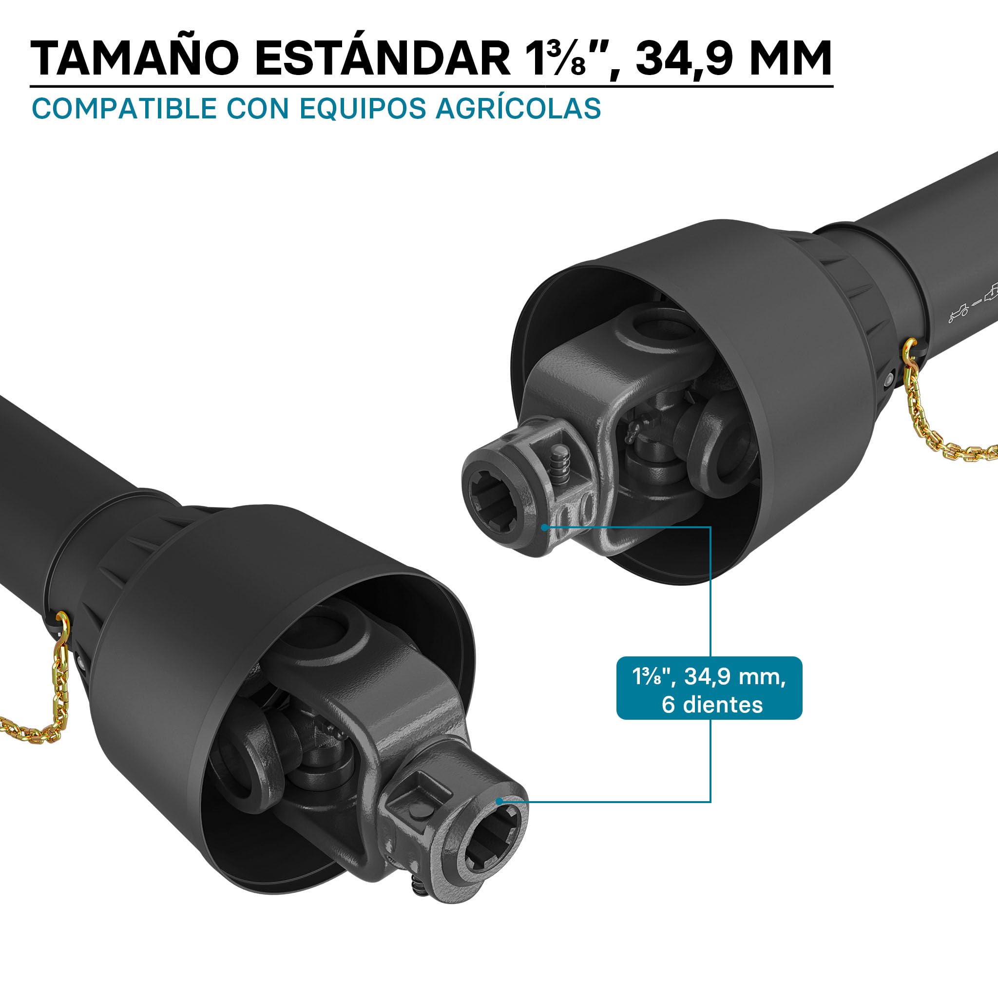 WilTec Toma de Fuerza T2 Eje transmisión cardán 740-960mm 270Nm 540rpm PTO 23KW (31CV) 2X 1 3/8" 6 Dientes