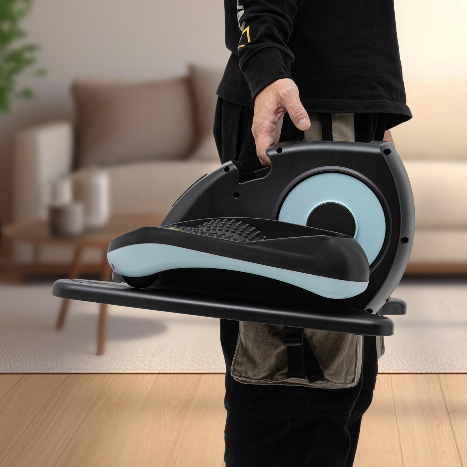 Mini Elektrischer Ellipsentrainer, Fußtrainer Elektrisch mit Anzeige und Fernbedienung, Motorisierter Beintrainer im Sitzen zur für Senioren und Erwachsene, Blau