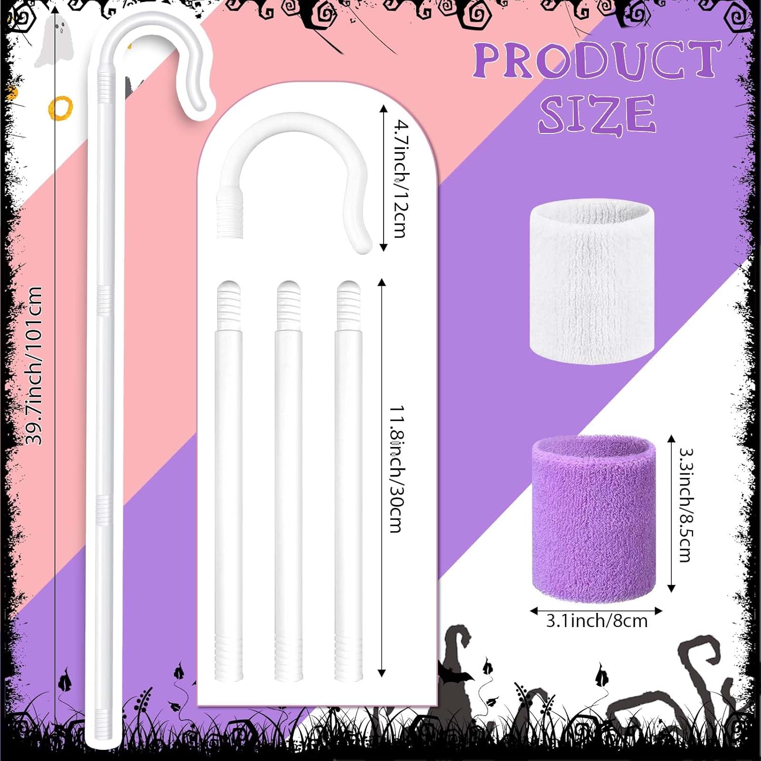 6 Pcs Halloween Toy Shepherdess Costume Set Include Pink Bow Headband Blue Cape 2 Wristbands Flower Brooch White Staff for Party Toy Cosplay Dress up - Image 4