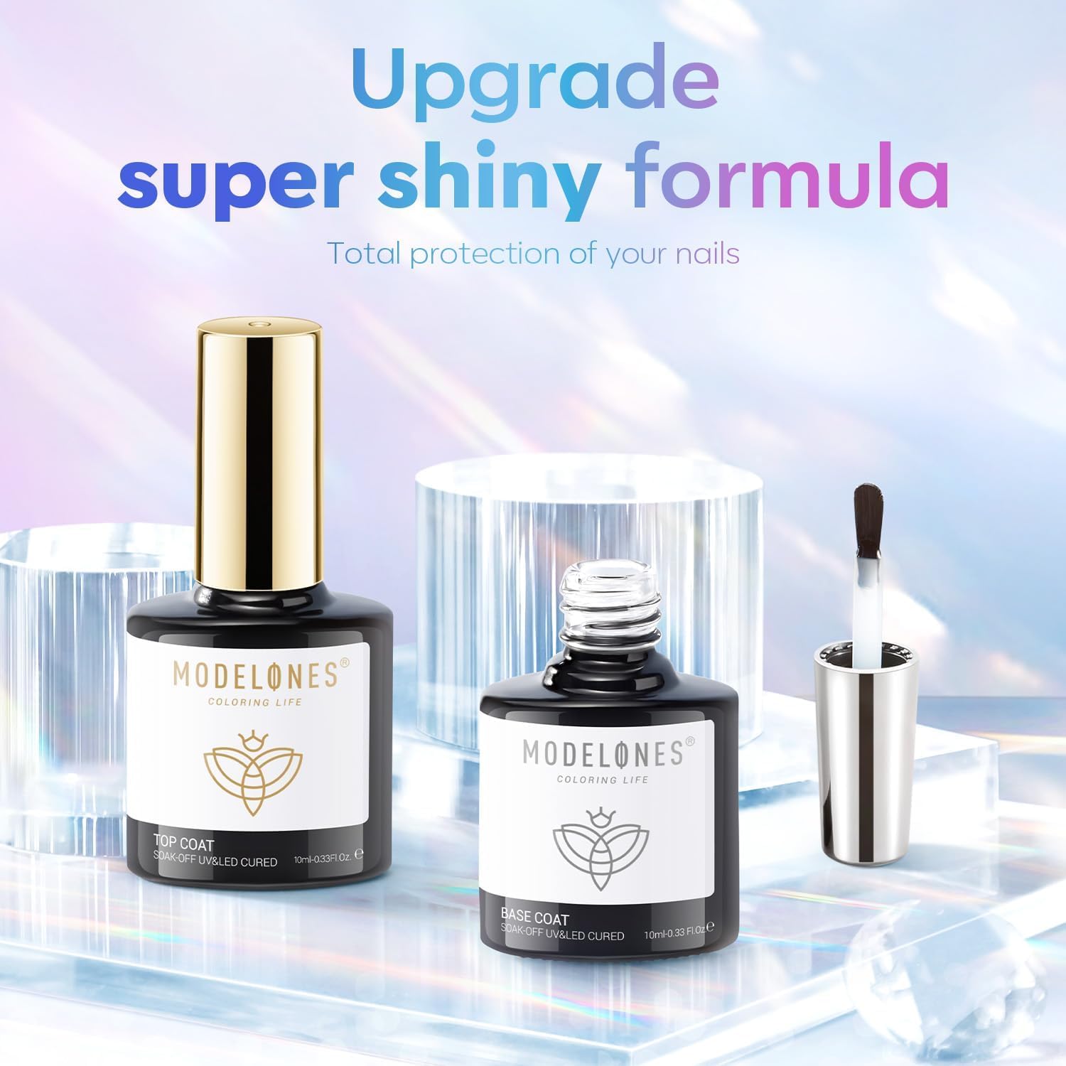 Modelones Base e Top coat Semipermanente per Unghie Smalto 2 x 10ml Soak Off Top Coat in Smalti per Unghie in Gel UV LED Manicure Kit Ricostruzione Unghie