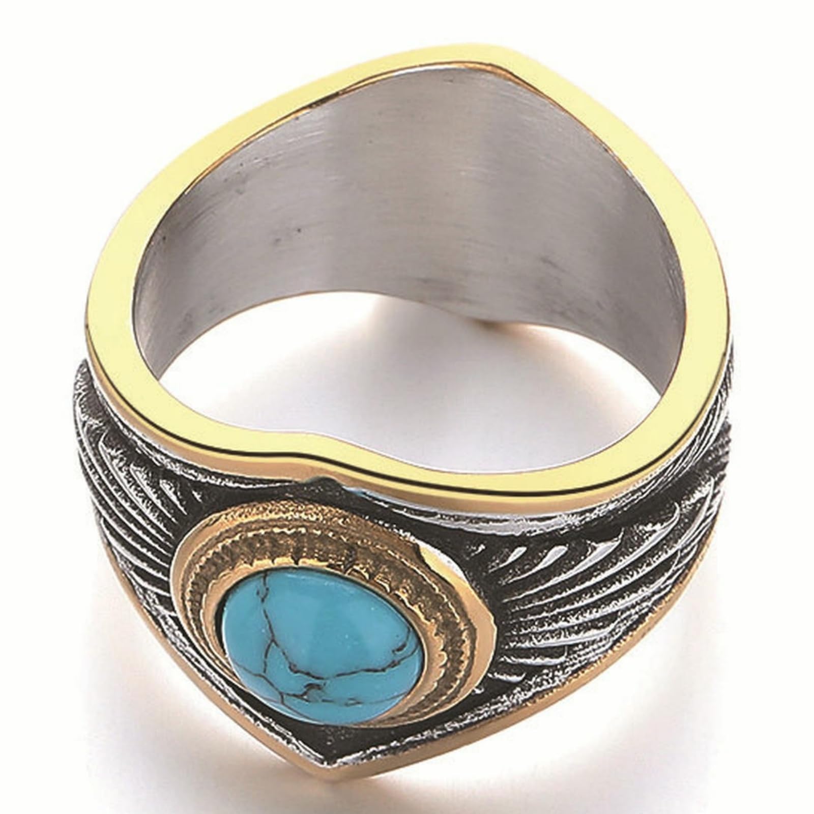 WBDWWTD Edelstahl-Vintage-Türkis-Ring, einzigartiges Geschenk im indischen Stil für Herren