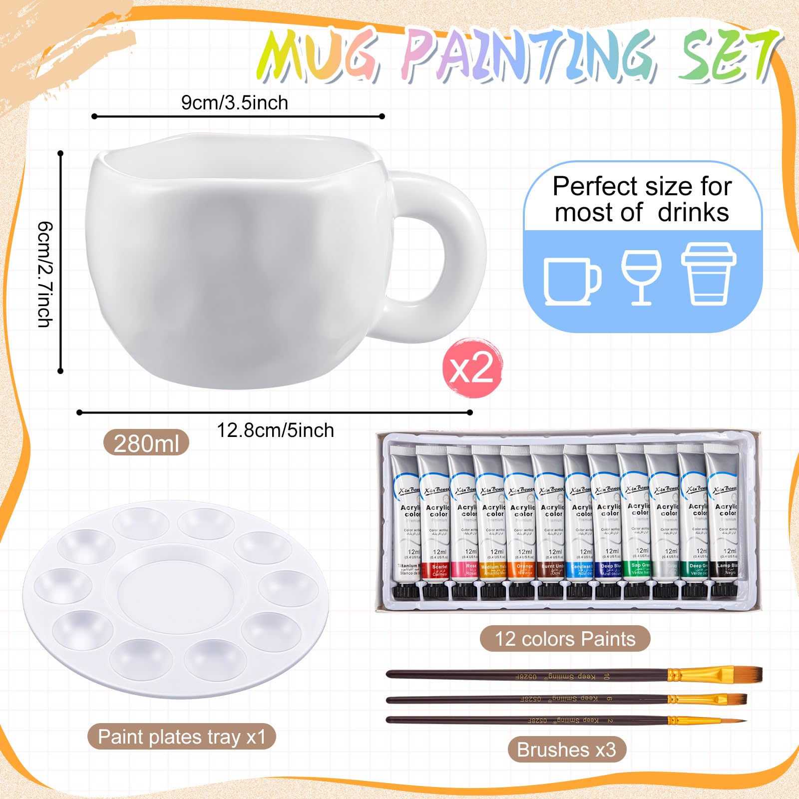 Sinmoe Set di Pittura su Tazza in Ceramica per Adulti 2 Tazze 12 Colori Ceramici 3 Pennelli 1 Tavolozza Regalo Mug Fai da Te Kit Bicchiere da Dipingere da Caffè per Compleanno Natale(Forma di Fiore)