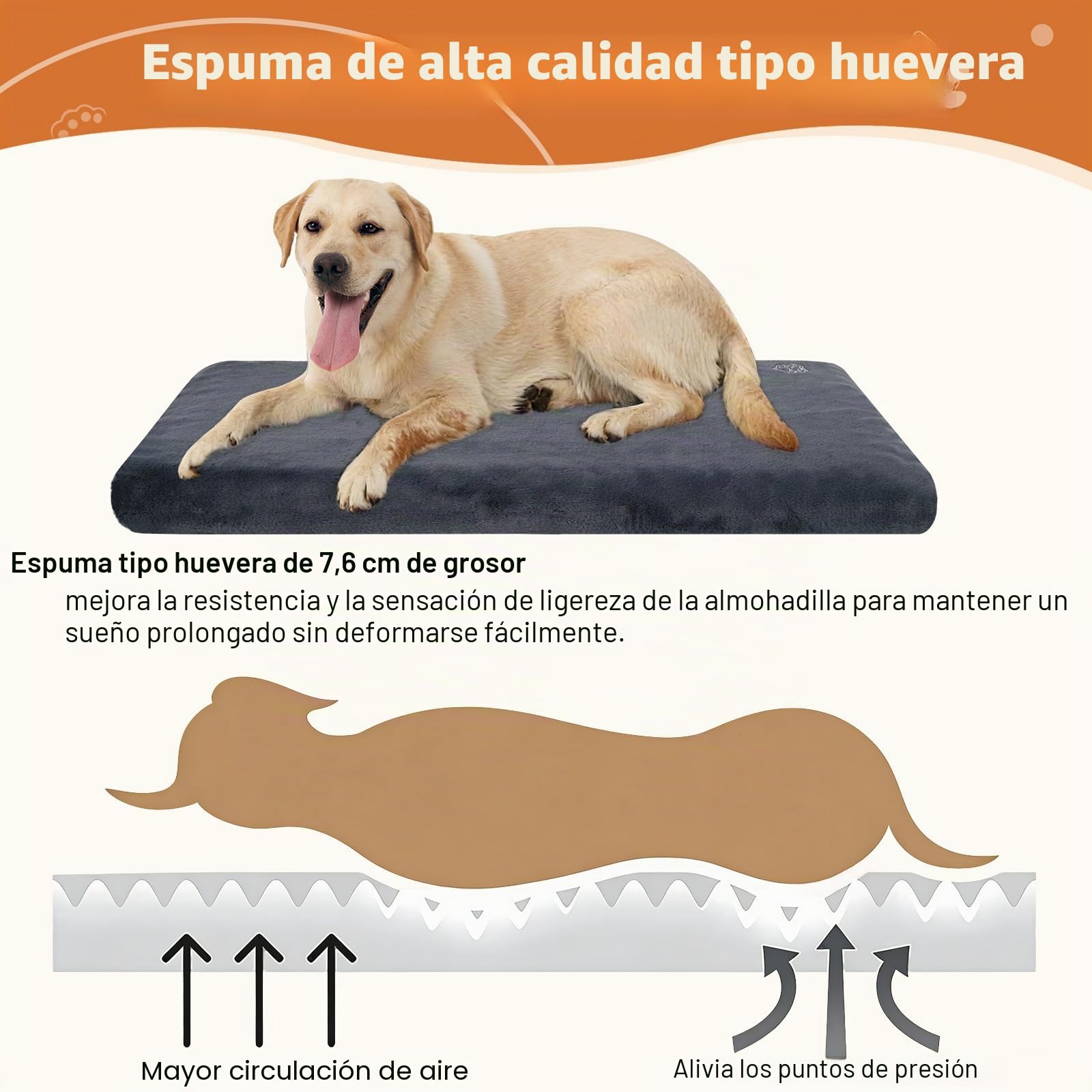 EMPSIGN Cojín para Perro Reversible Funda extraíble Lavable, 104x71x7,6 cm | gris, espuma alta densidad, impermeable interior, transpirable refrescante, apto para jaula, empaquetado al vacío