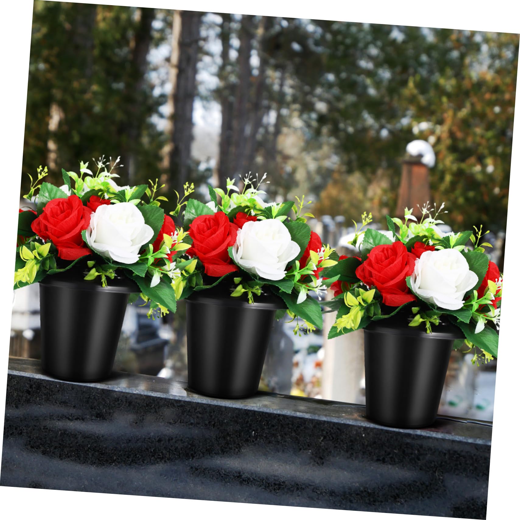 Fiori Artificiali per Cimitero Piccolo Secchio Resistente, Composizione Floreale Funebre Decorativa per Esterni, Set da 2 Pezzi per Decorazioni Tombali Commemorative