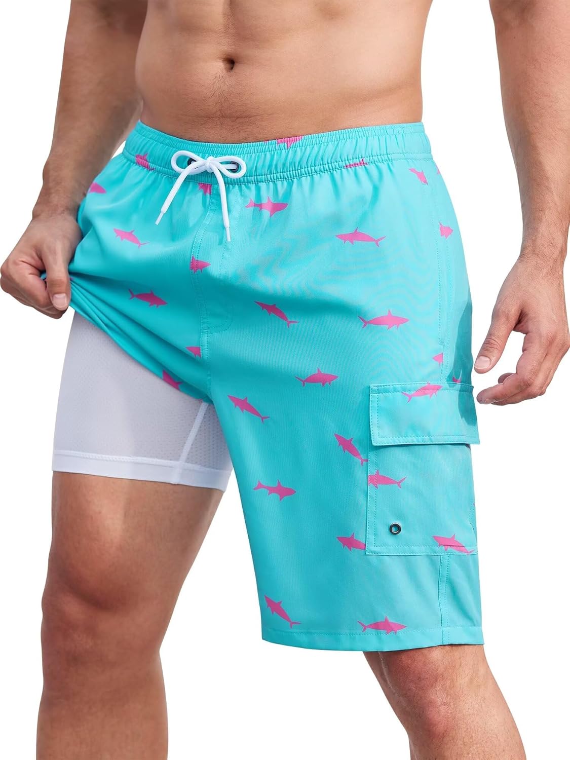 SILKWORLD Mens Swim Trunks 7" Quick Dry Swimming Shorts with Compression Liner and Zipper Pockets