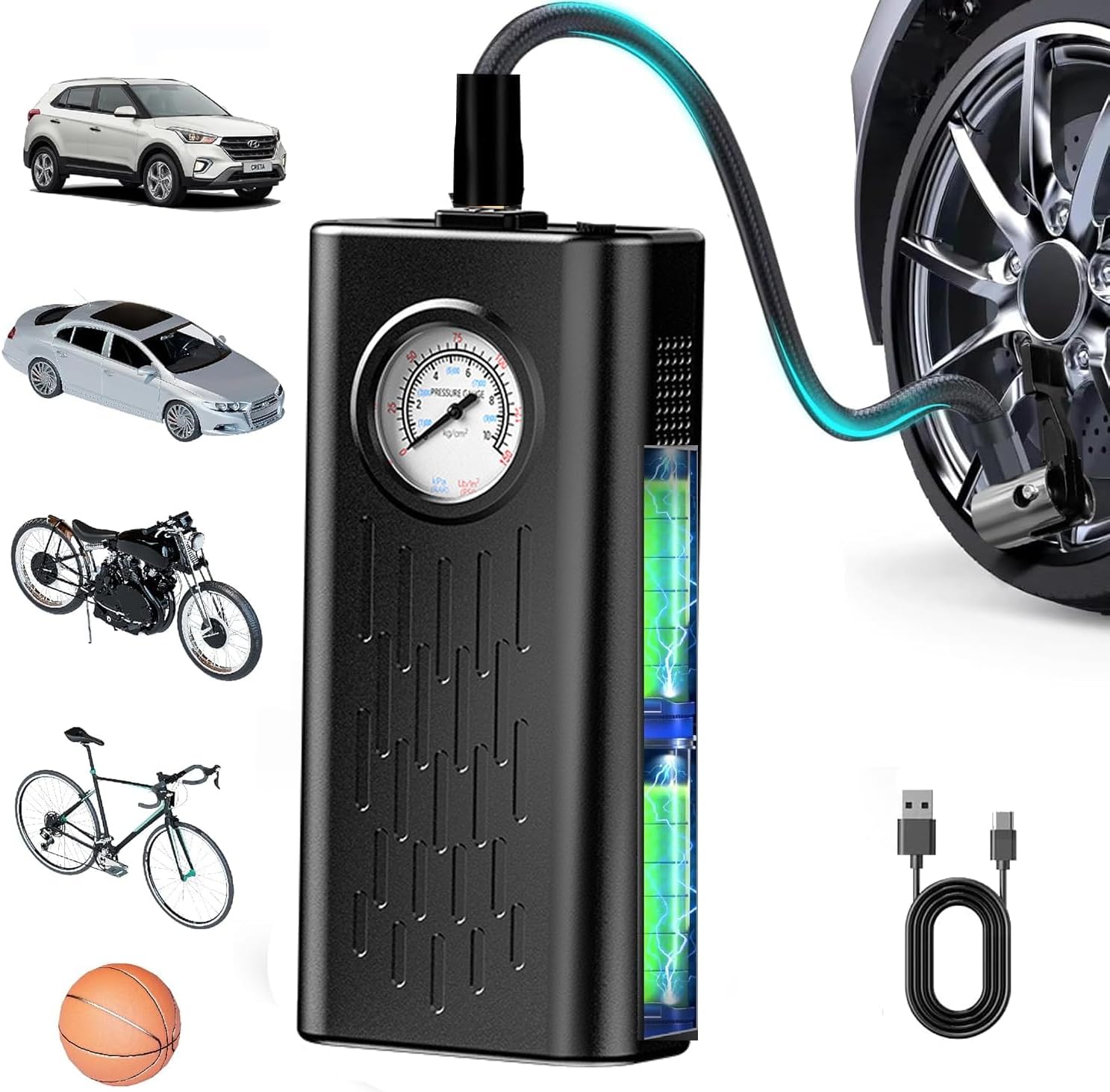 Tire Inflator Portable Air Compressor, Portable Air Compressor with Digital Pressure Gauge, 3X Faster Inflation Cordless Air Pump for Car, Bike, Motorcycle, Ball (Not for Truck)