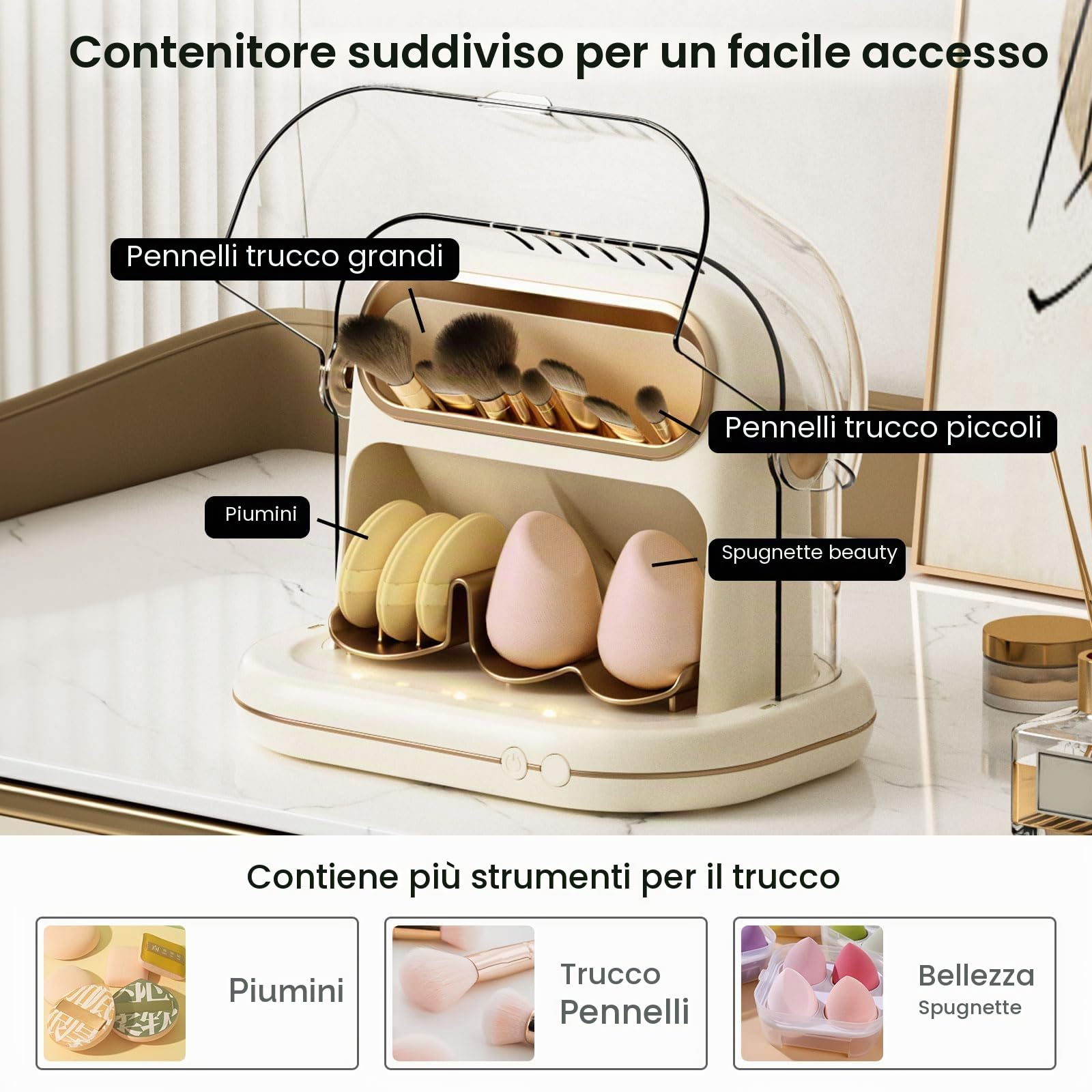 Essiccatore Elettrico per Pennelli da Trucco, 3 In 1, Asciugatura Automatica per Pennelli da Trucco, con Coperchio, Strumento di Pulizia a Tempo per la Maggior Parte dei Pennelli e delle Spugne