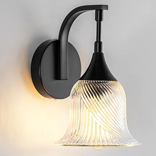 Miniatura 14 de Aplique de pared dorado, 1 luz de tocador de baño, lámpara de pared moderna con pantalla de vidrio transparente de 4.9 pulgadas, lámparas de pared