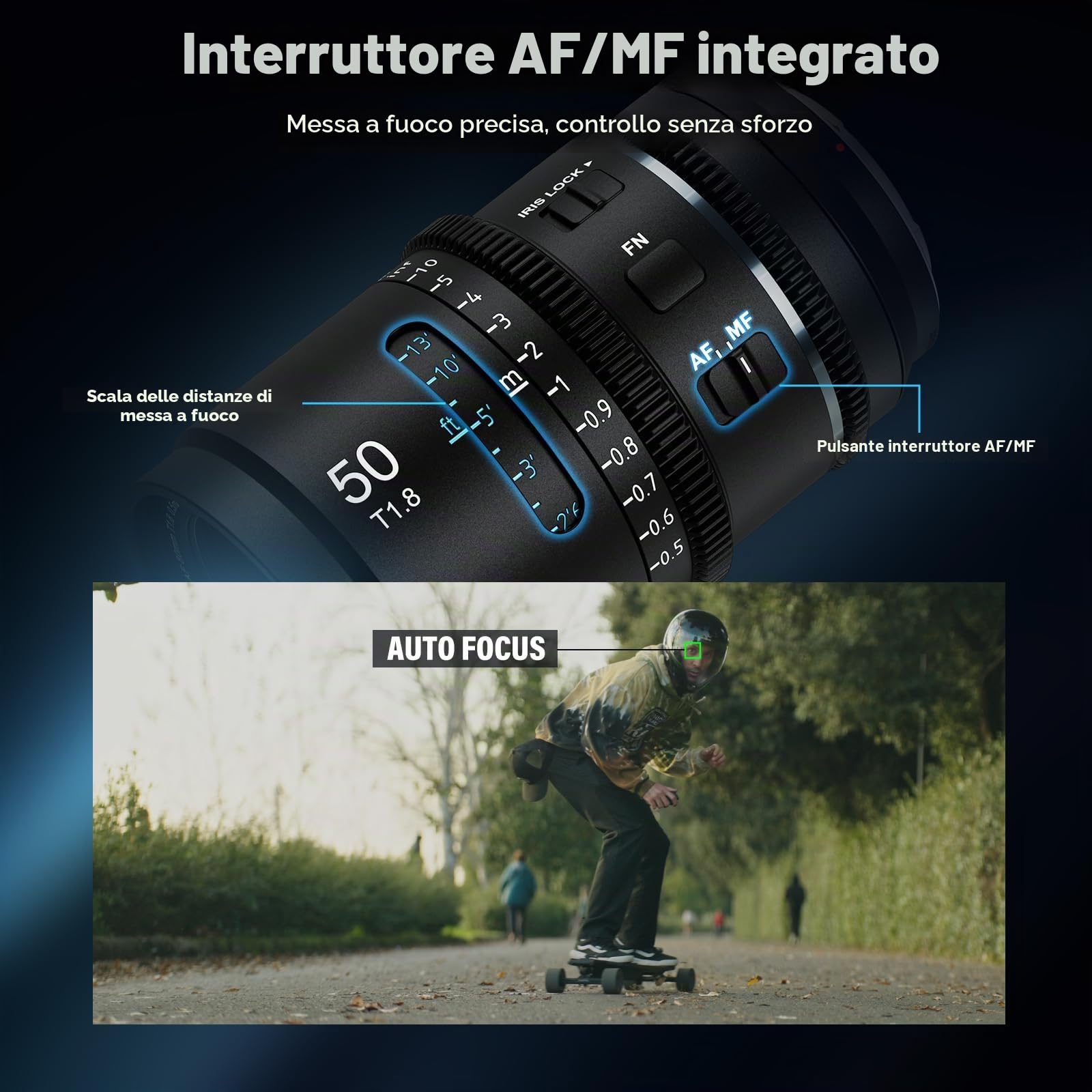 SIRUI Astra 50mm T1.8 1.33X Obiettivo Anamorfico, Obiettivo Cine Full-Frame con Autofocus e Grande Diaframma per Fotocamere E-Mount, Compatibile con A7C, A7IV, A9, A6700, ZV-E10, FX30 (Neutro Flare)