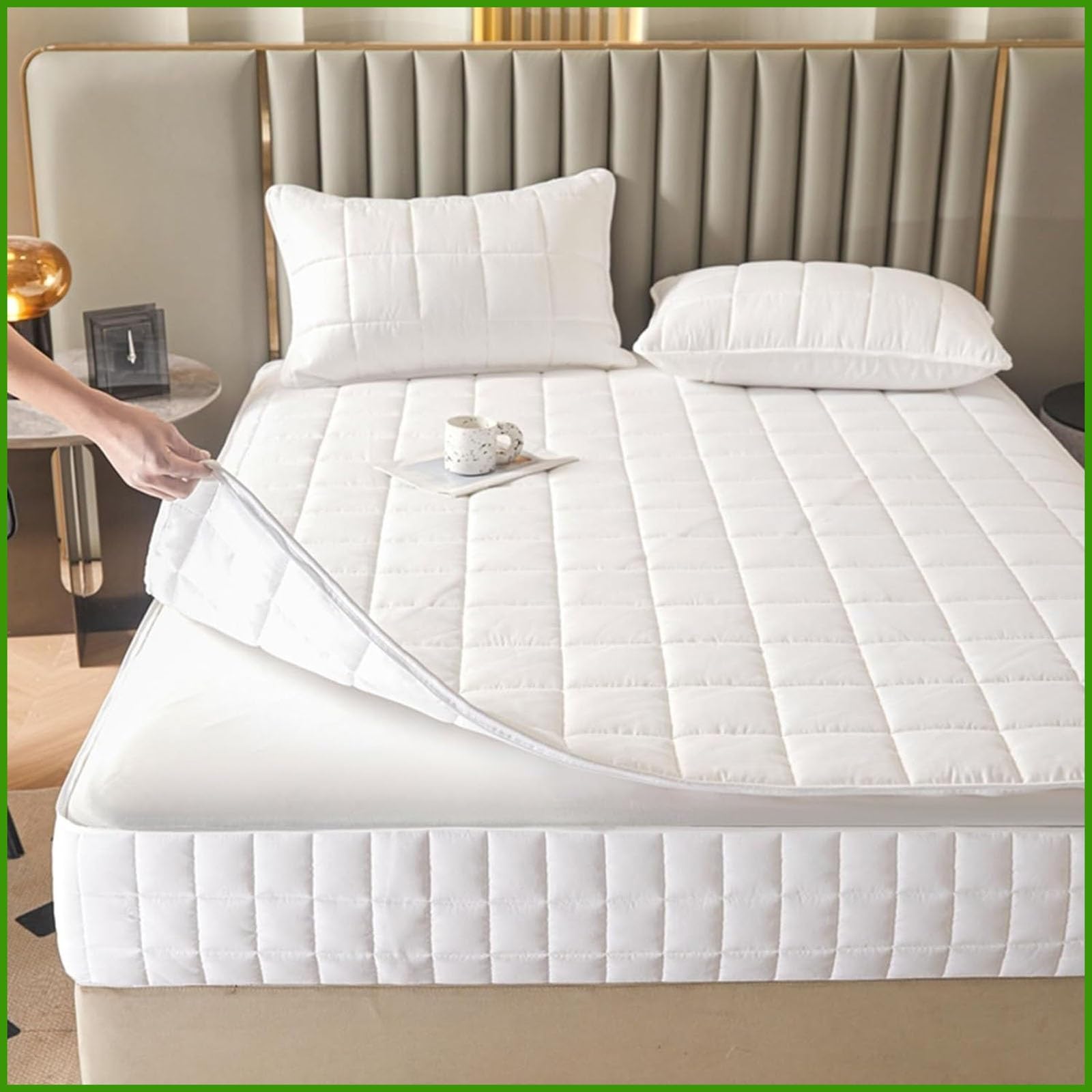 Coprimaterasso Singolo Matrimoniale Con Cerniera Copri Materasso 1 Una Piazza E Mezza,Fodera Per Materasso 120x190/160x190/120x200 Imbottito Personalizzabile Trapuntato(Bianco,160x190x20cm)