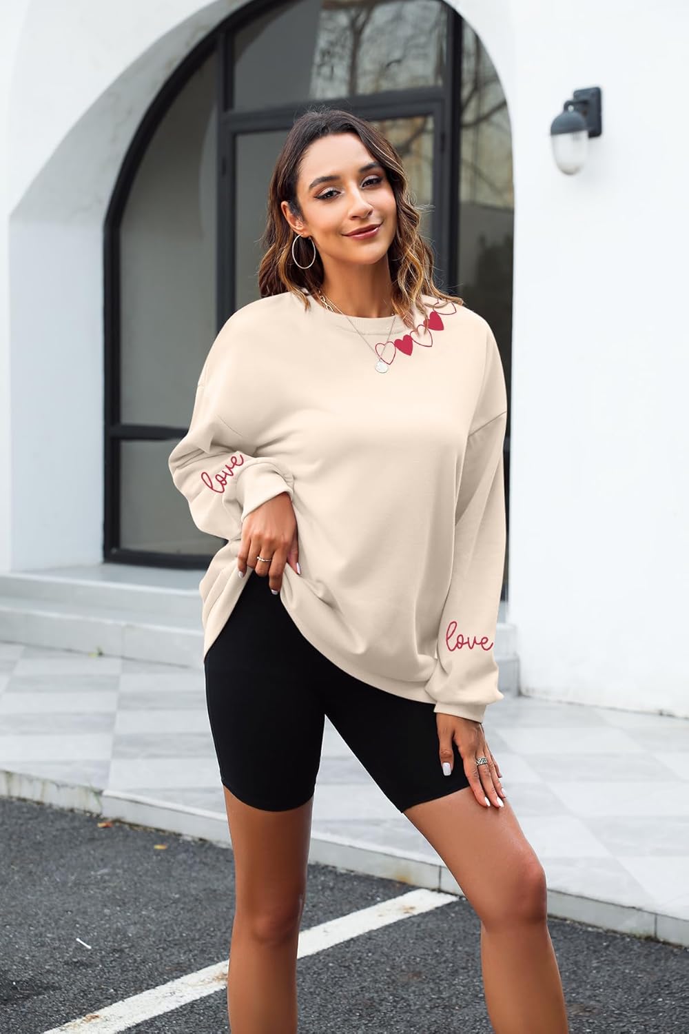 FAYALEQ Valentines Sweatshirt Women Love Heart Graphic Long Sleeve Shirt Cute Valentine's Day Pullover Top - Image 3