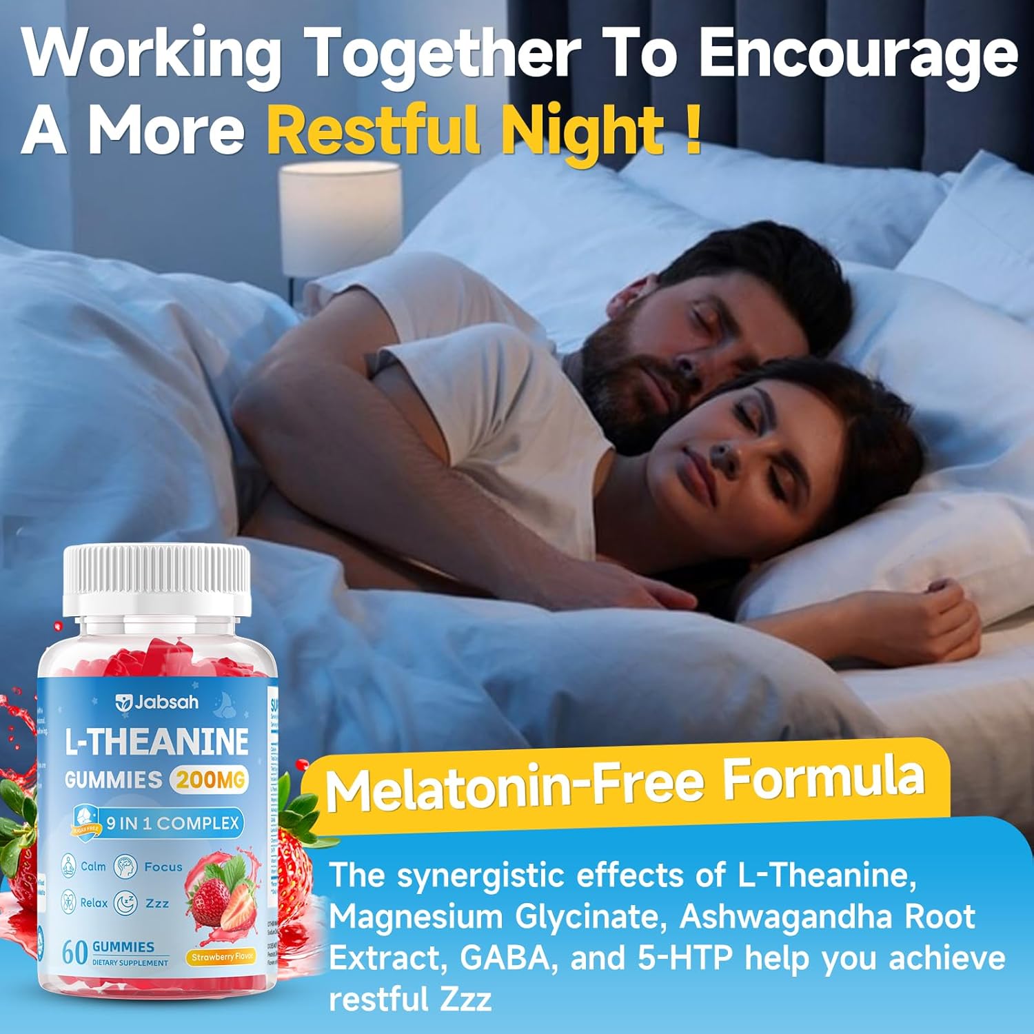 L-Theanine Gummies for Kids & Adults, L Theanine Supplement with Magnesium Glycinate, Ashwagandha, GABA, 5HTP for Calm, Relax, Zzz & Focus Support, Vegan Strawberry Flavor, 60 Count - Image 6