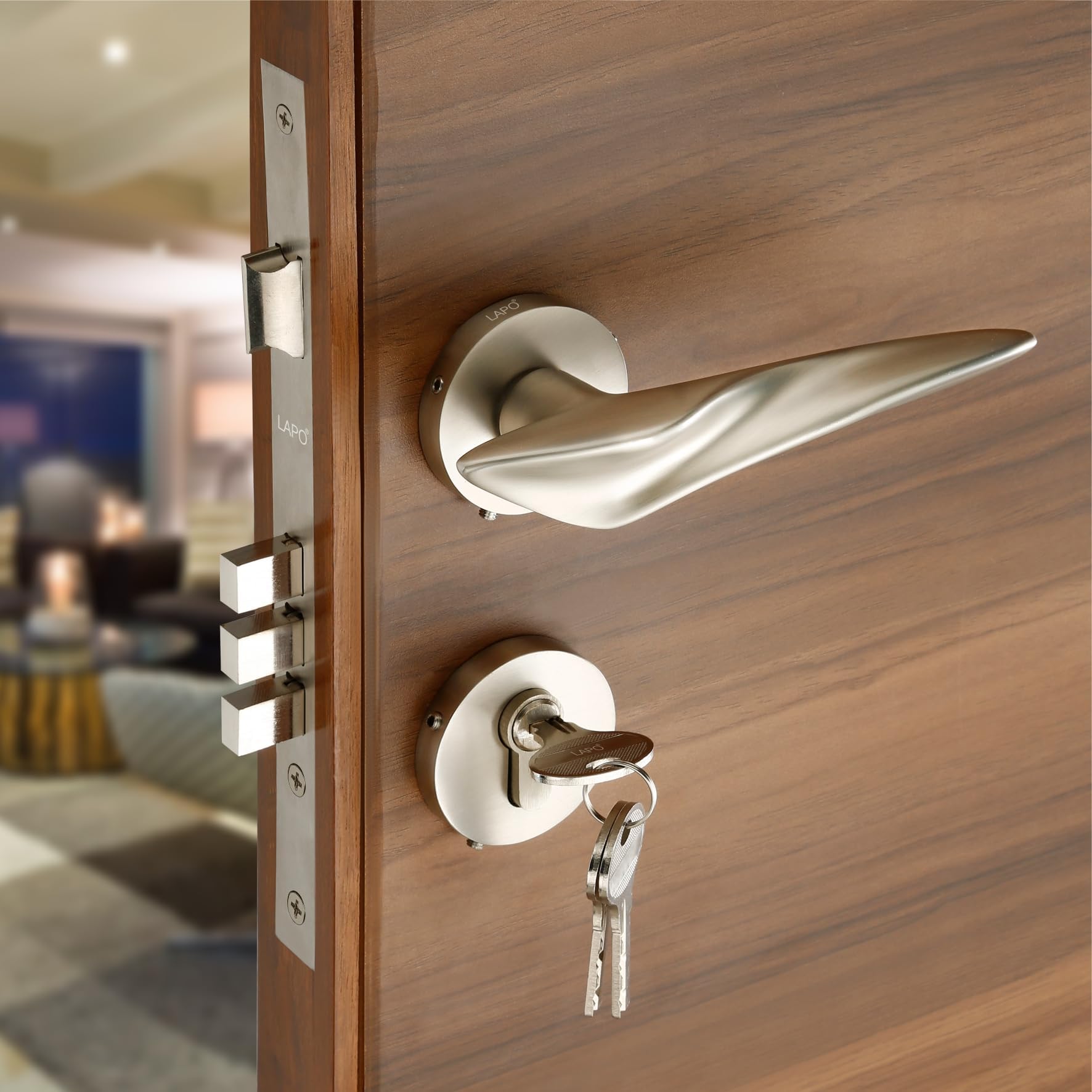 LAPO Mortise Door Lock for Home Main Door & Bedroom with Handle, 3 Brass Keys, Left-Right Fit 30-50mm Door Home Office Hotel, 50x85mm Body, Heavy-Duty 70mm Cylinder | Matt Finish | Ro-178