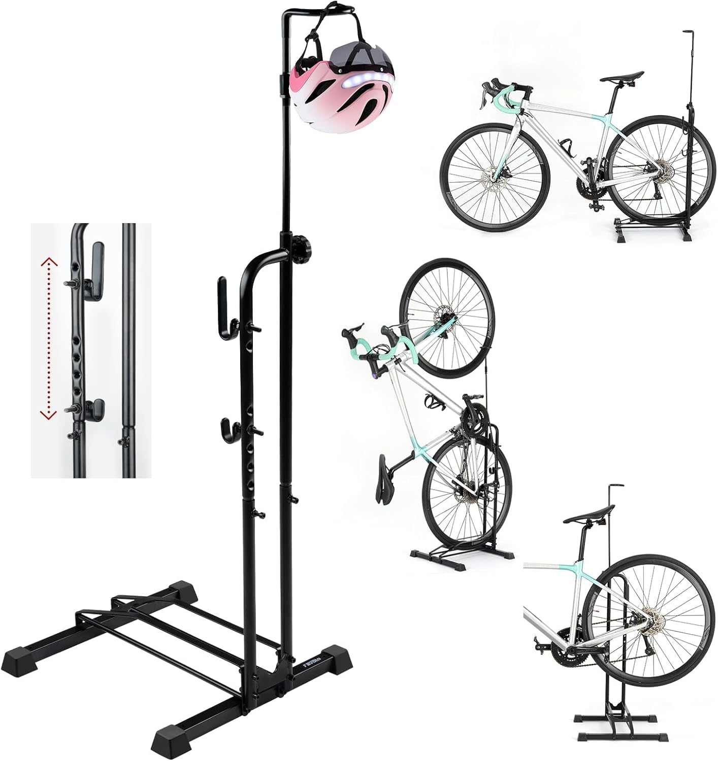 Favoto Support au Sol pour Vélo - Porte-Vélo de Stationnement Intérieur Extérieur Réglable en Hauteur pour Vélos de 20 à 29 Pouces VTT et Vélo de Route 3-en-1 Noir