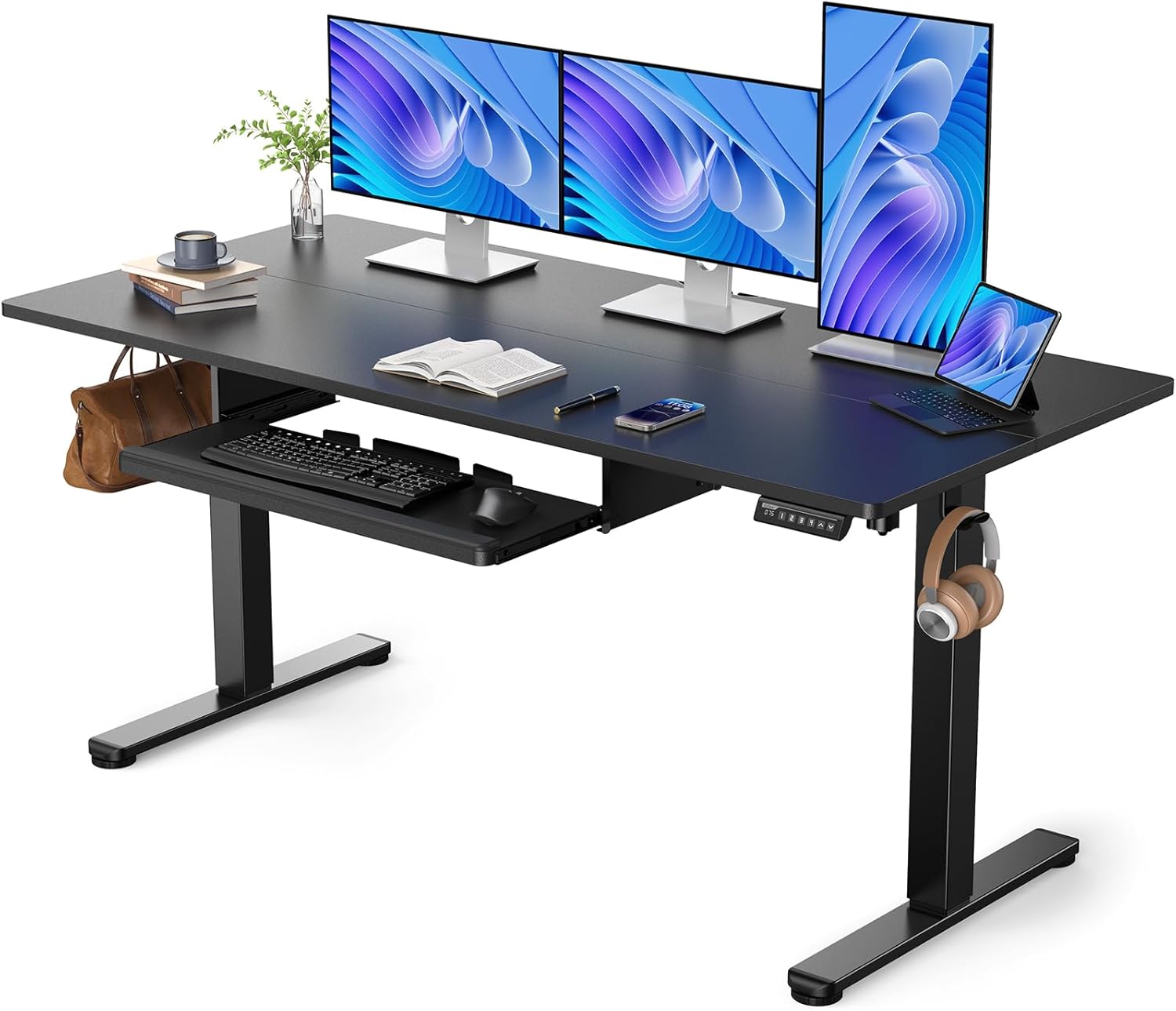 ErGear Large Electric Standing Desk with Keyboard Tray, 63×28 Inches Adjustable Height Sit Stand Up Desk, Home Office Desk Computer Workstation, Black ErGear Large Electric Standing Desk with Keyboard Tray, 63×28 Inches Adjustable Height Sit Stand Up Desk, Home Office Desk Computer Workstation, Black