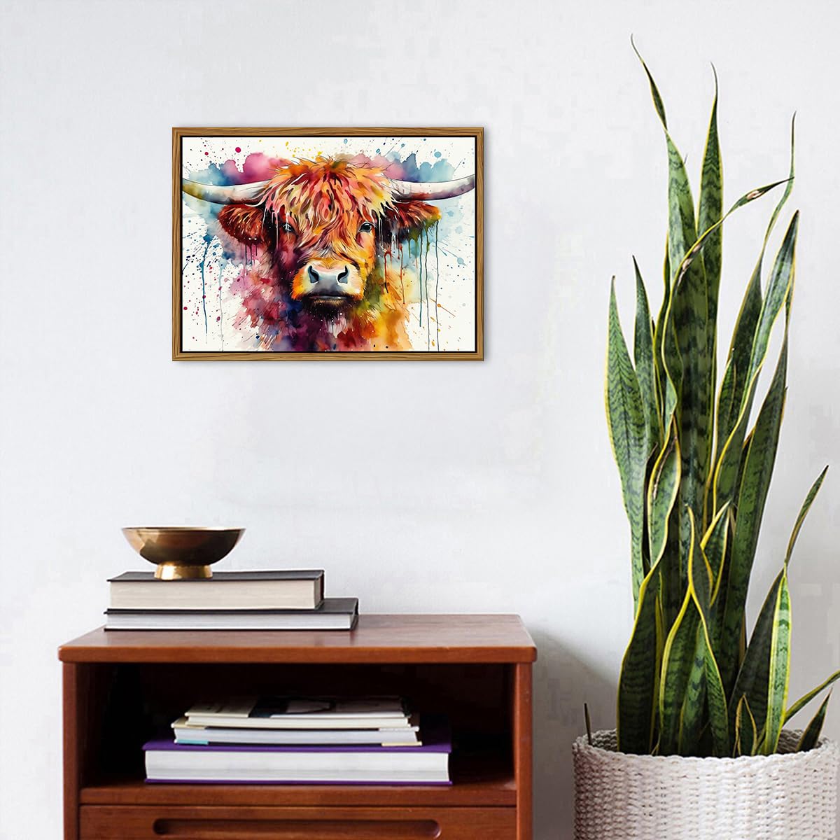 Highland Cow Canvas Wall Art for Living Room Decor Banksy Prints Graffiti Scottish Cow Pictures Colourful Highland Cows Painting Modern Framed Artwork for Bedroom Kitchen Home Decorations 30x40cm - Image 3