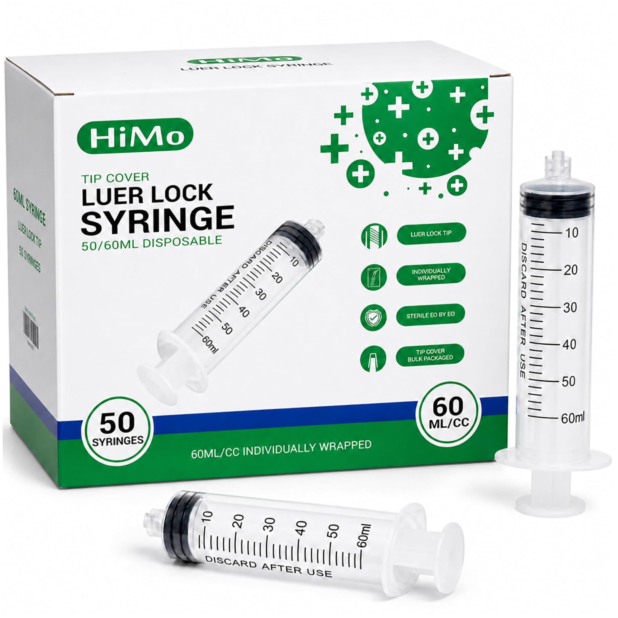 50 Pcs 60ml Luer Lock Syringes without Needle Individually Sterile Wrapped