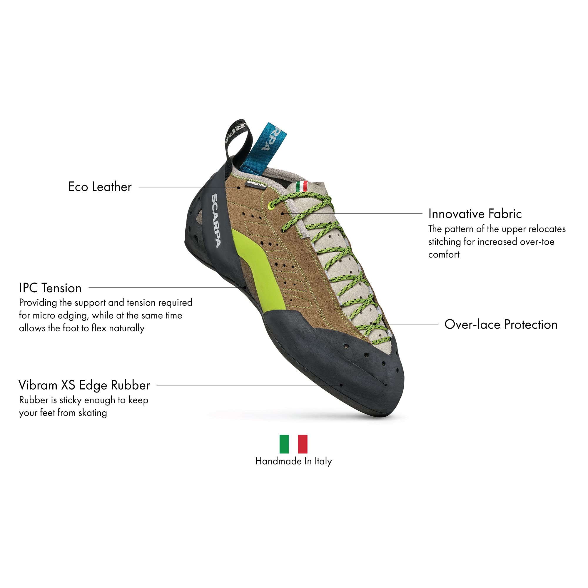 SCARPA Men's Maestro Mid Eco Lace Rock Climbing Shoes for Trad Climbing - Stone/Light Grey - 7-7.5