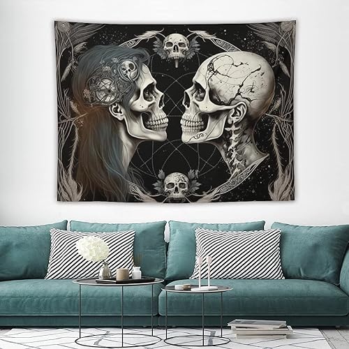 Miniatura 10 de Naykow Tapiz hippie de calavera, esqueleto gótico, tarot, tapiz de luna bruja, grunge, tapiz estético para dormitorio, tapiz de Santa Muerte,