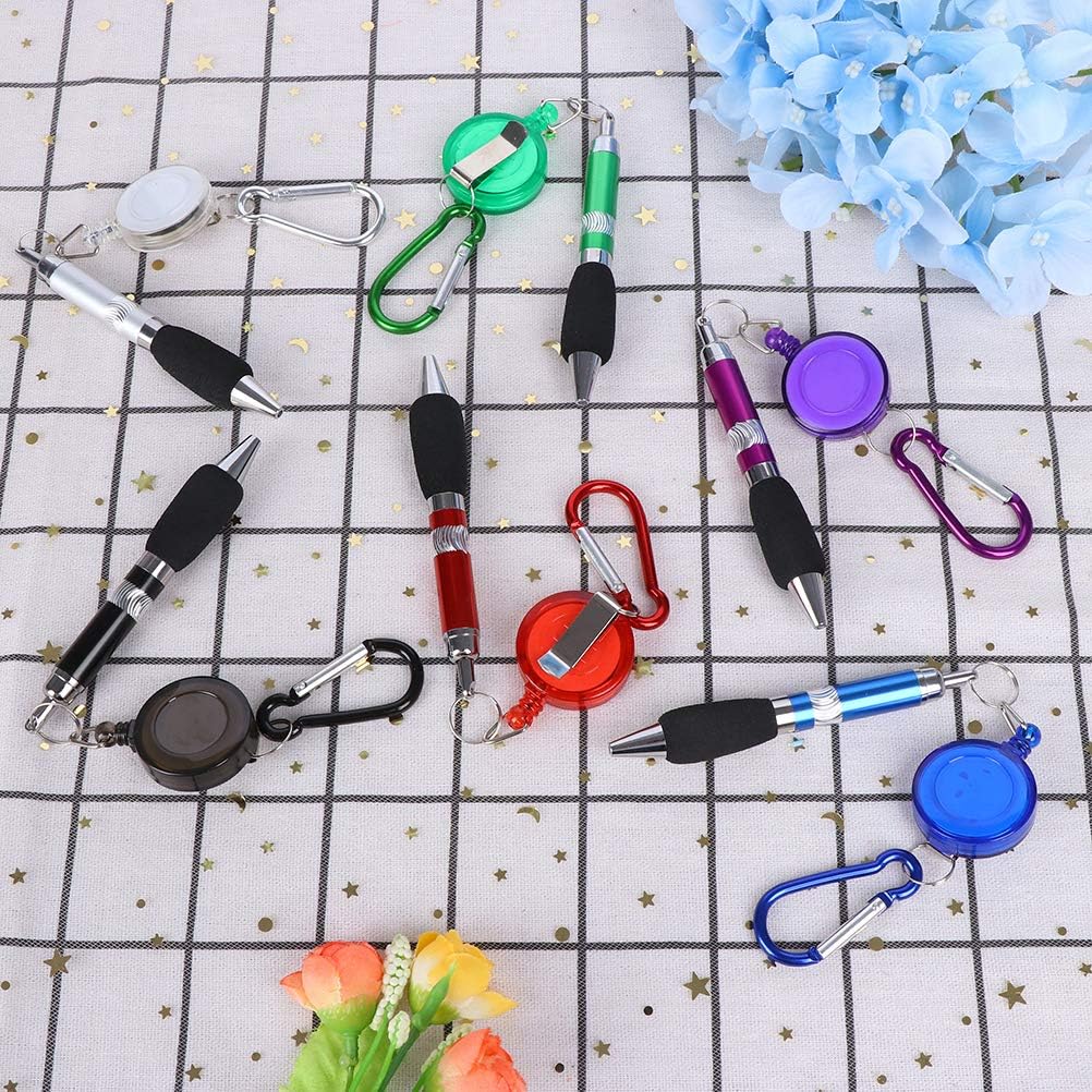 SevenMye 6 Pieces Clip On Pens Carabiner Pens Retractable Badge Reel Pen Belt Clip and Carabiner Keychain Ballpoint Pen, 6 Colors - Image 3