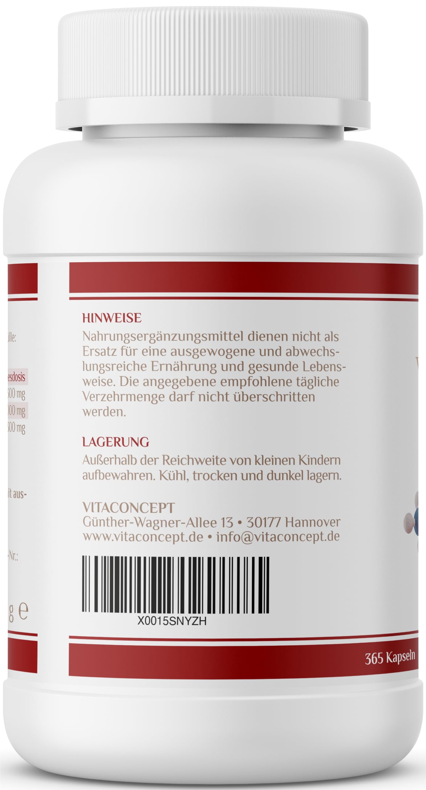 Vitaconcept I L-Arginin I 365 Kapseln I hochdosiert I 1000 mg pro Kapsel I 98,7% reines L-Arginin I vegan I in Deutschland produziert