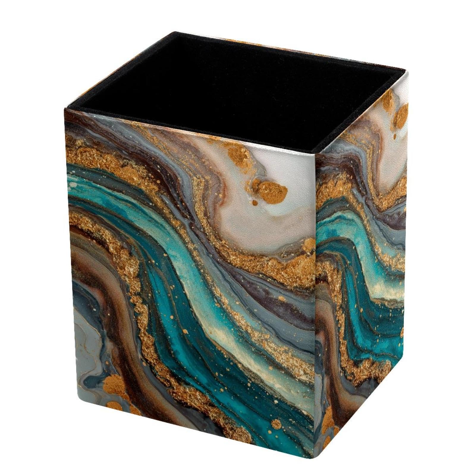 VAPOKF Pencil Holders for Desk, Marble Texture Printed Pen Holders Pen Pot Makeup Brushes Storage Desktop Stationery Supplies Organiser for Home Office