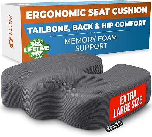 Vista 12 de 5 STARS UNITED Cojín de asiento para alivio del dolor de coxis – Cojín de espuma viscoelástica para coxis, hemorroides, ciática y recuperación Malla