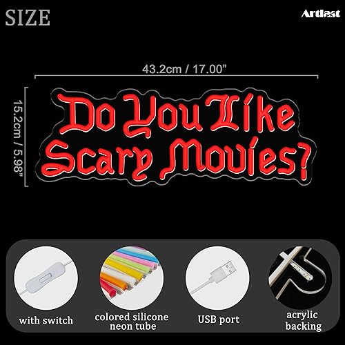 Miniatura 2 de Letrero de neón con texto en inglés "Do You Like Scary Movies", luz de neón LED para decoración de fiesta nocturna de películas, sala de terror,