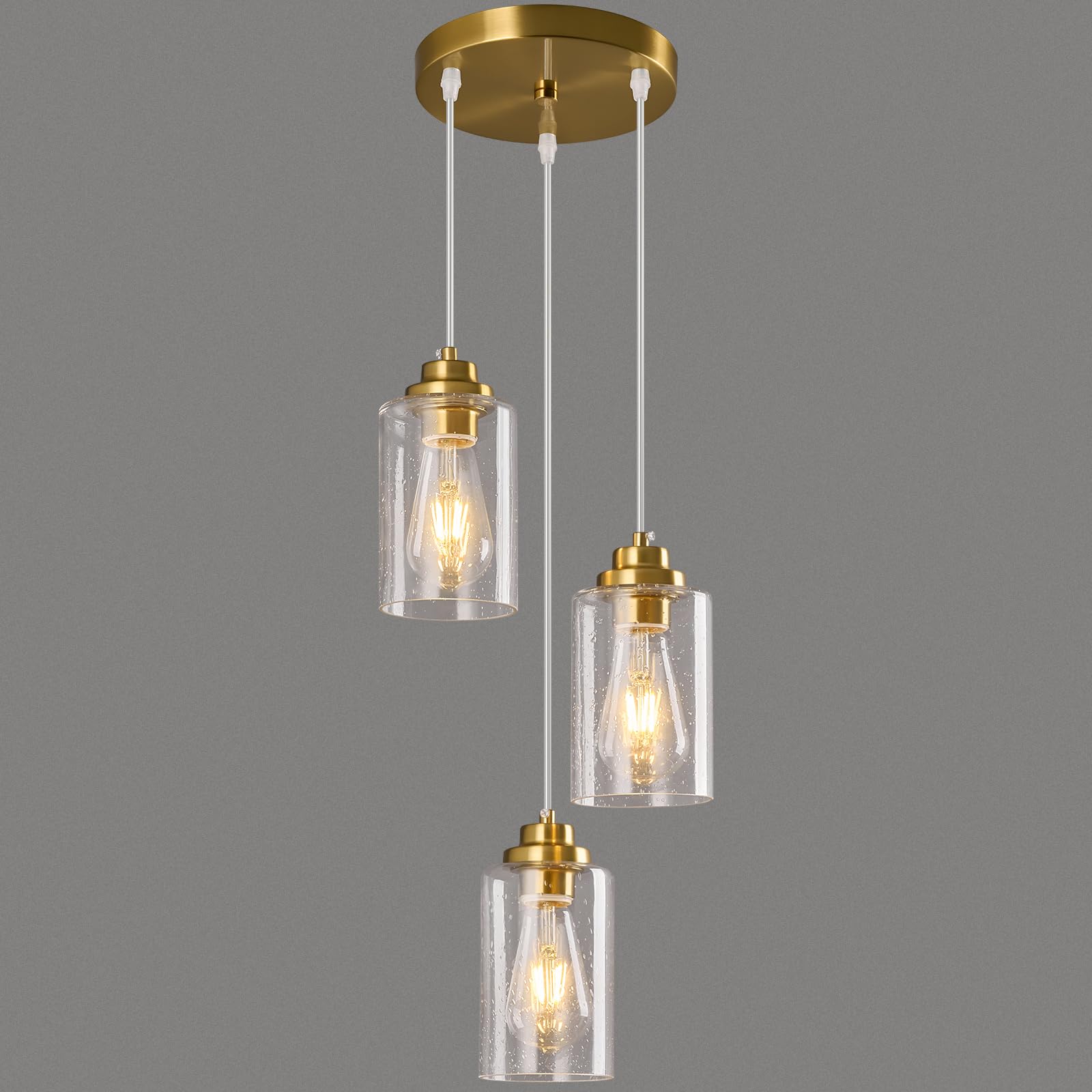 Photo 1 of Modern Pendant Light Fixtures Industrial Hanging Light Seeded Glass Ceiling Lamp Gold Farmhouse Lighting for Kitchen Island Hallway Bedroom Bar Dining Room(3-Light)