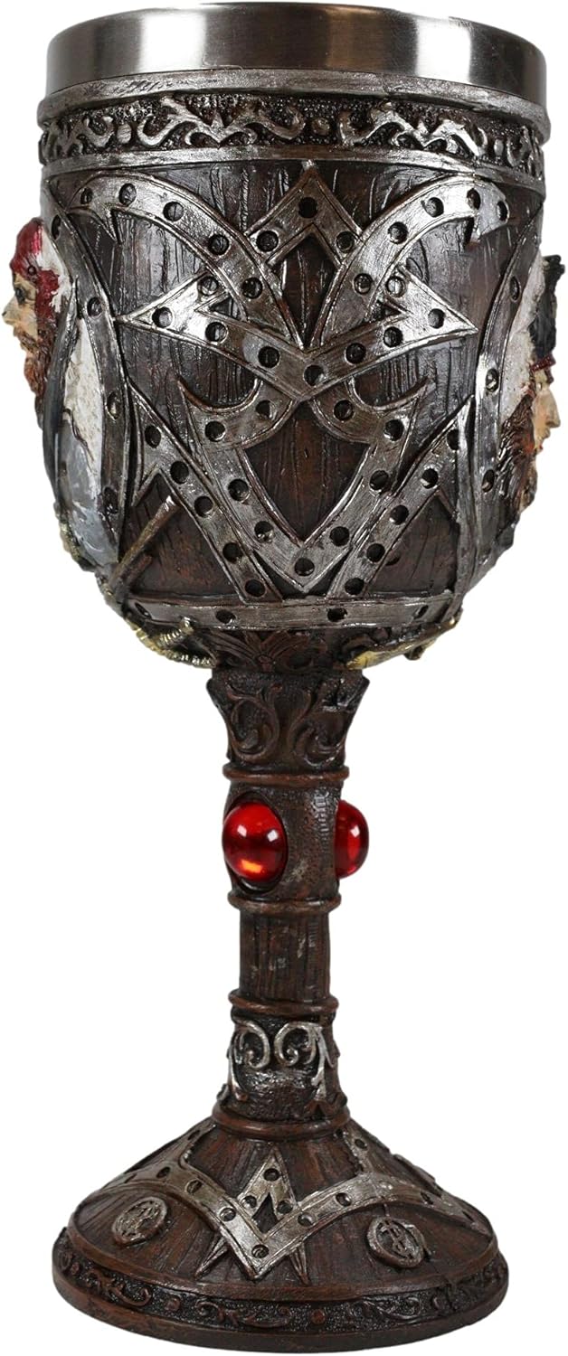 Ebros Gift Pirates of the Caribbean Seas Bandana Pirate Captain Sparrow And Hook Blunderbuss Cutlass 2-Sided Wine Chalice Goblet With Red Gems Beverage Drinkware Halloween Party Decorative Accent
