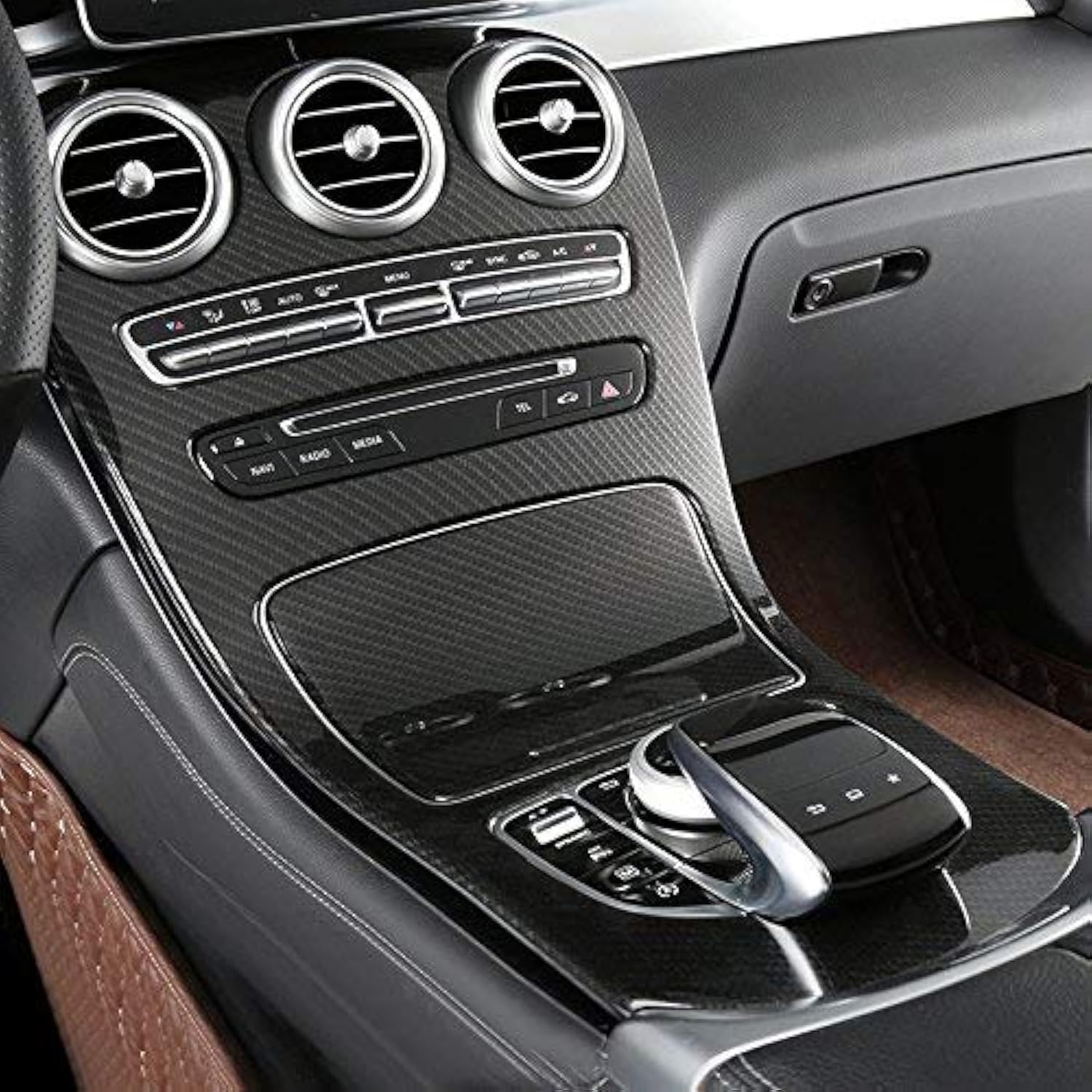 HIGH FLYING For C Class W205 2015-2018, Estate S205 2015-2018 centre console decor Acrylonitrile Butadiene Styrene Plastic Carbon Fibre Paint (Without The Watch)